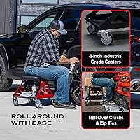 Vista 5 de Vyper Low Pro Garage Stool with Removable Seat for Mechanics, Automotive, DIY - 400 lb Capacity Rolling Shop Chair (Black Seat, Red Frame)