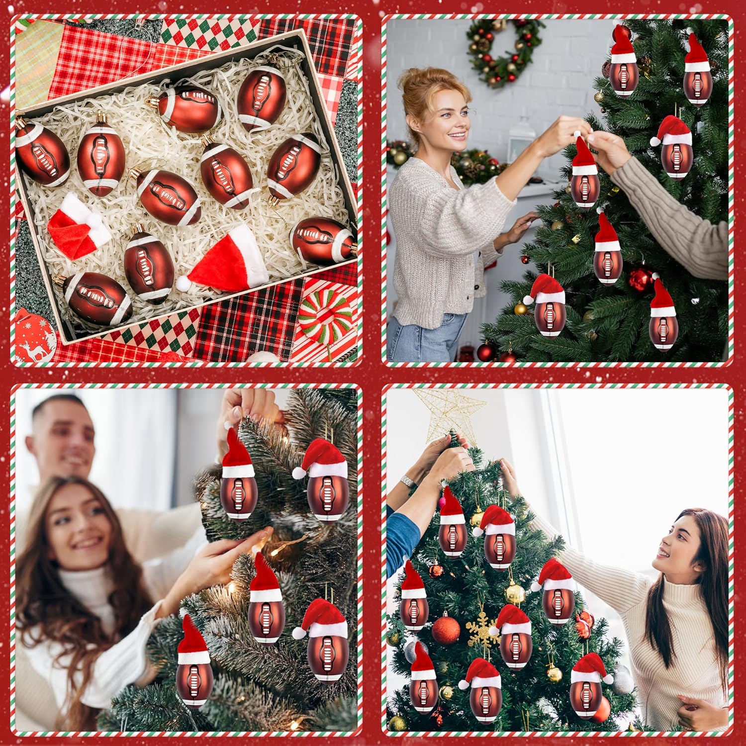12 Pcs Christmas Football Ornaments with Removable Santa Hat, 2.36 inch Sports Theme Tree Balls Gifts, Home Decor for Christmas Tree Decoration Kids Boy Xmas Holiday Party Supplies - Image 6