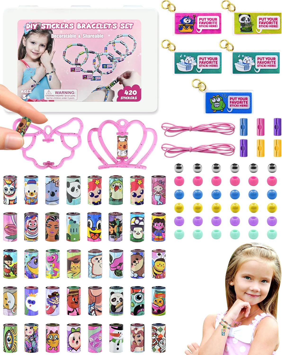 Sticky Roll Bracelet Making Kit Ages 5-12, 420 Reusable Stickers