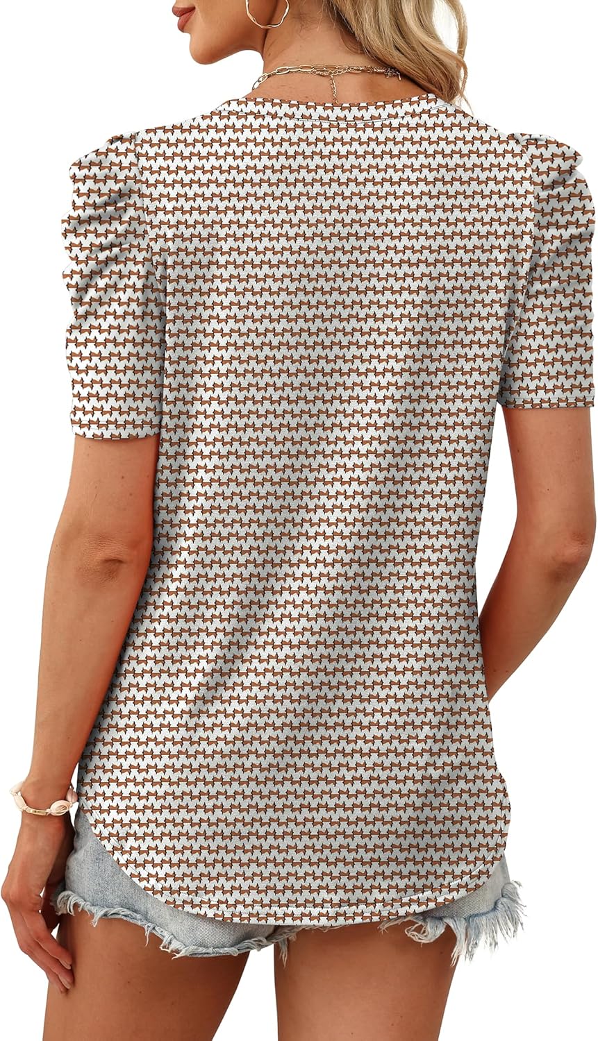 WIHOLL Summer Tops for Women Puff Sleeve Crewneck T Shirts Dressy Casual Blouses Spring Outfits Fashion Clothes - Image 5