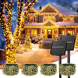 Minetom Solar String Lights for Outside, 4 Pack Total 160FT 400 LED Solar Christmas Lights Outdoor with 8 Mode, Solar Lights Outdoor Waterproof,Solar Christmas String Lights for House Tree, Warm White