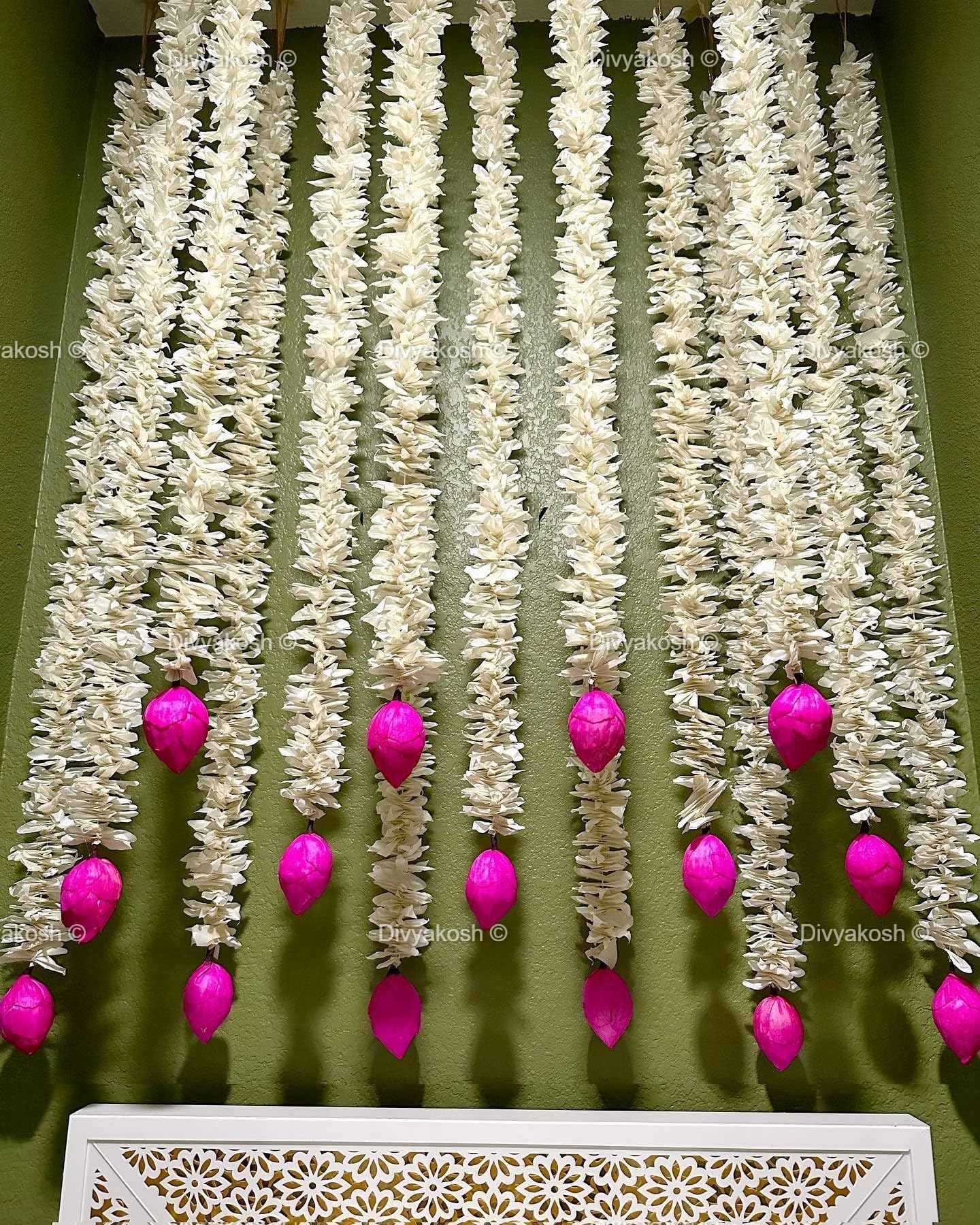 Divyakosh Lotus Hanging 12 Pcs | Floral Wall Hangings for Temple and Stage Decor | Handmade Decoration for Home, Diwali & All Festival Decor | 40 Inch Each, Export Quality