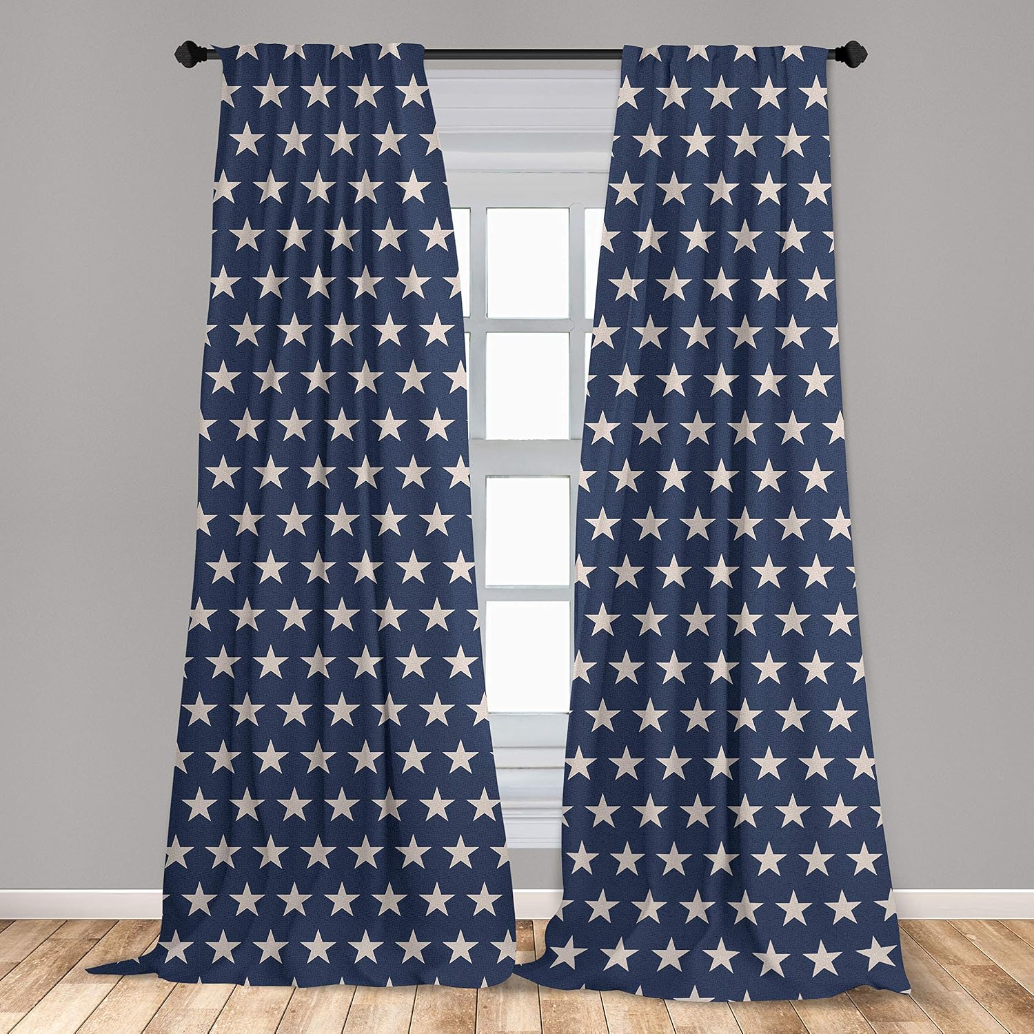 Ambesonne Star Curtains, Patriotic Star of The American Flag Independence Themed Freedom Concept USA, Window Treatments 2 Panel Set for Living Room Bedroom Decor, Pair of - 28" x 95", Night Blue