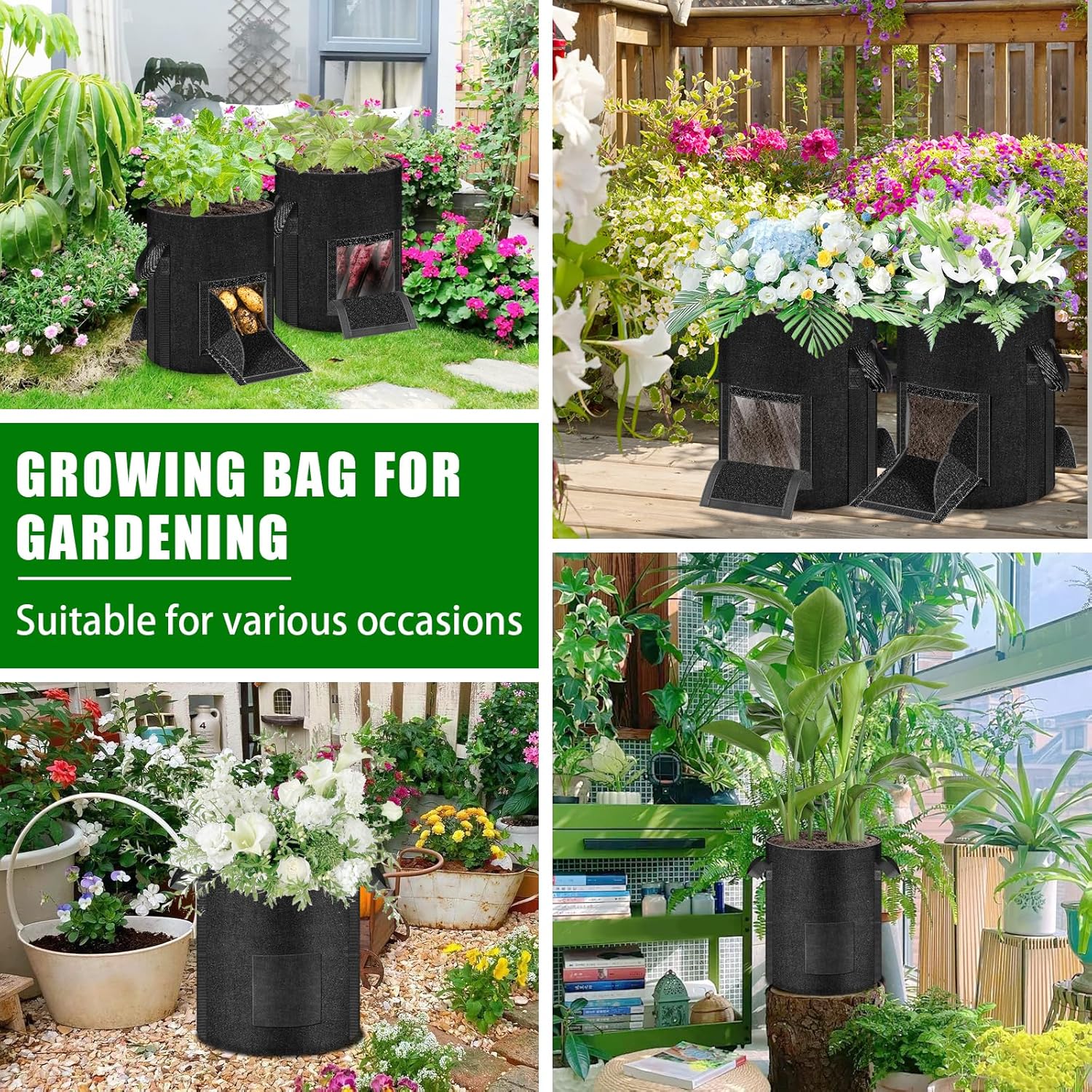 MJZ 3 Pack 15 Gallon Potato Grow Bags with Harvest Observation Windows, 380G Thickened Potato Bags for Growing Potatoes, Heavy Duty Nonwoven Fabric Garden Growing Containers to Grow Vegetable Tomatoes - Image 7