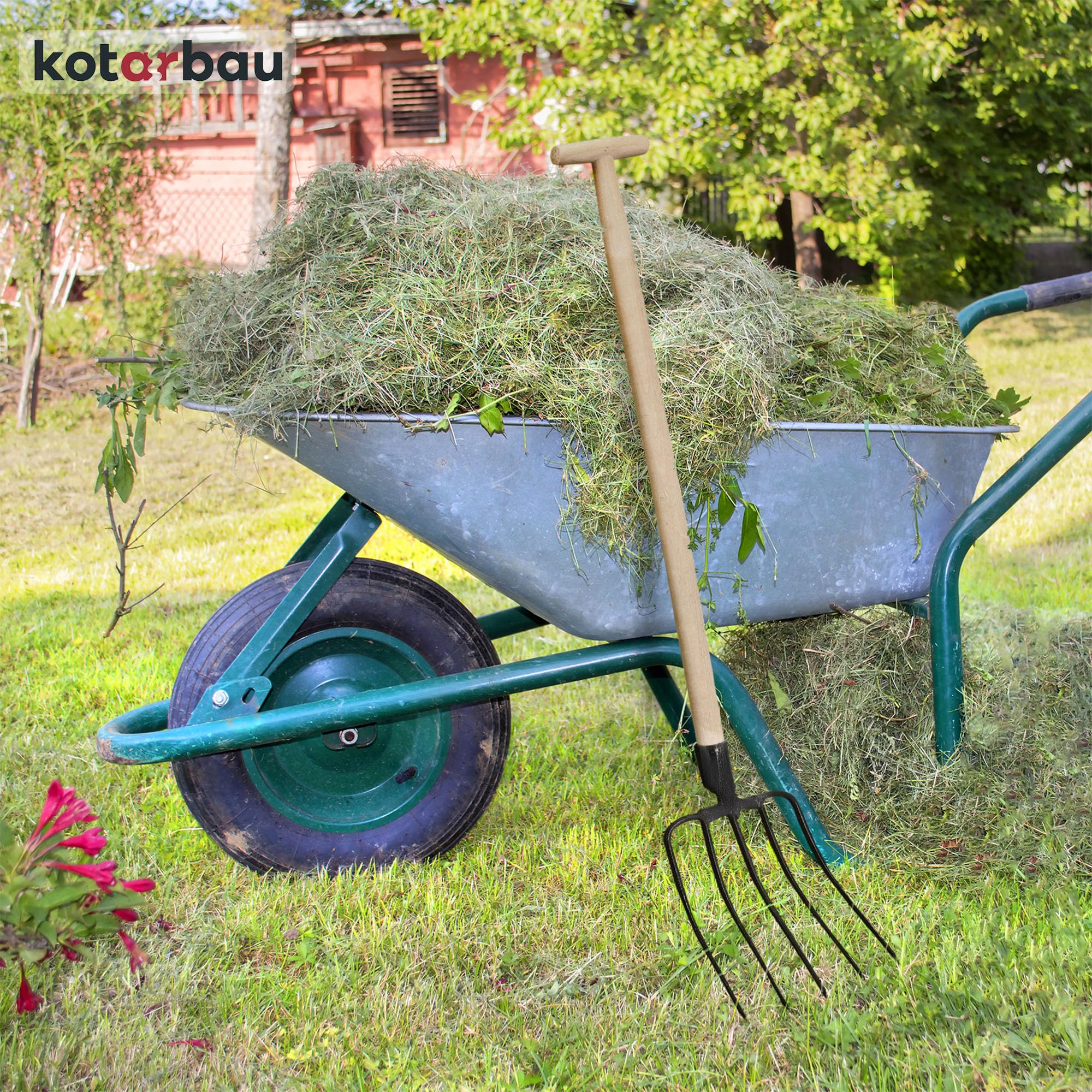 KOTARBAU® Horca de Acero con 5 Dientes, Horca de jardín para Compost, Horca con Mango de Madera en T, Horca para airear Suelos, Horca para ablandar la Tierra y airear el Compost, Horquilla Campo