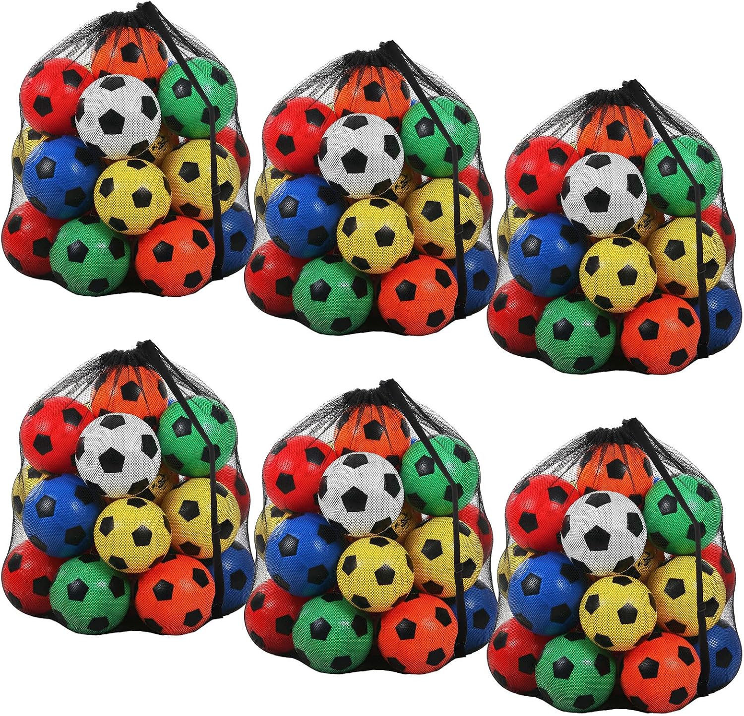 6 Pcs 40" x 30" Large Sports Ball Bag Mesh Soccer Basketball Bags Large mesh drawstring bags with Adjustable Shoulder Strap for Football Volleyball Gym Sports Equipment (Black)