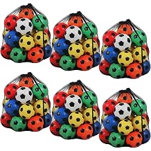 6 Pcs 40" x 30" Large Sports Ball Bag Mesh Soccer Basketball Bags Large mesh drawstring bags with Adjustable Shoulder Strap for Football Volleyball Gym Sports Equipment Black
