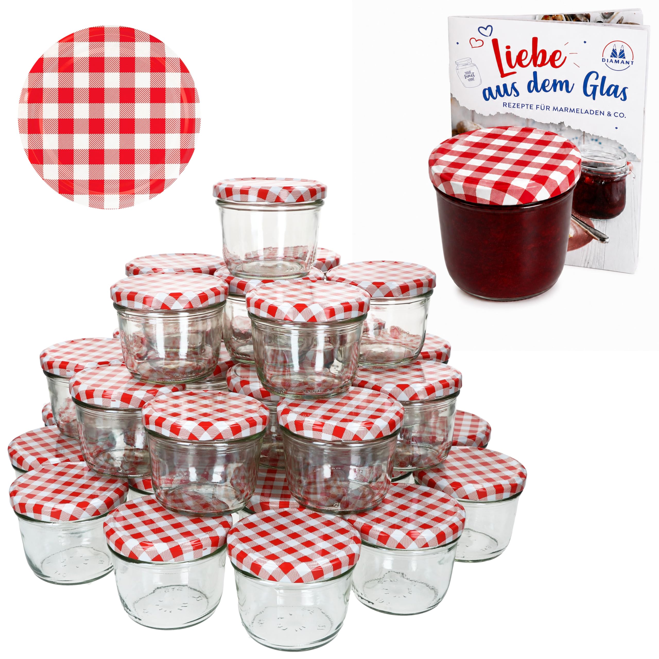 MamboCat Lot de 100 bocaux en verre avec couvercle TO 82 à carreaux Rouge 230 ml Livre de recettes de Diamant-Zucker (français non garanti)