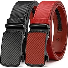 Men's 2 Pack Ratchet Dress Belt - Adjustable 1 3/8" Genuine Leather, Size Length Can Be Cut, With Gift Box