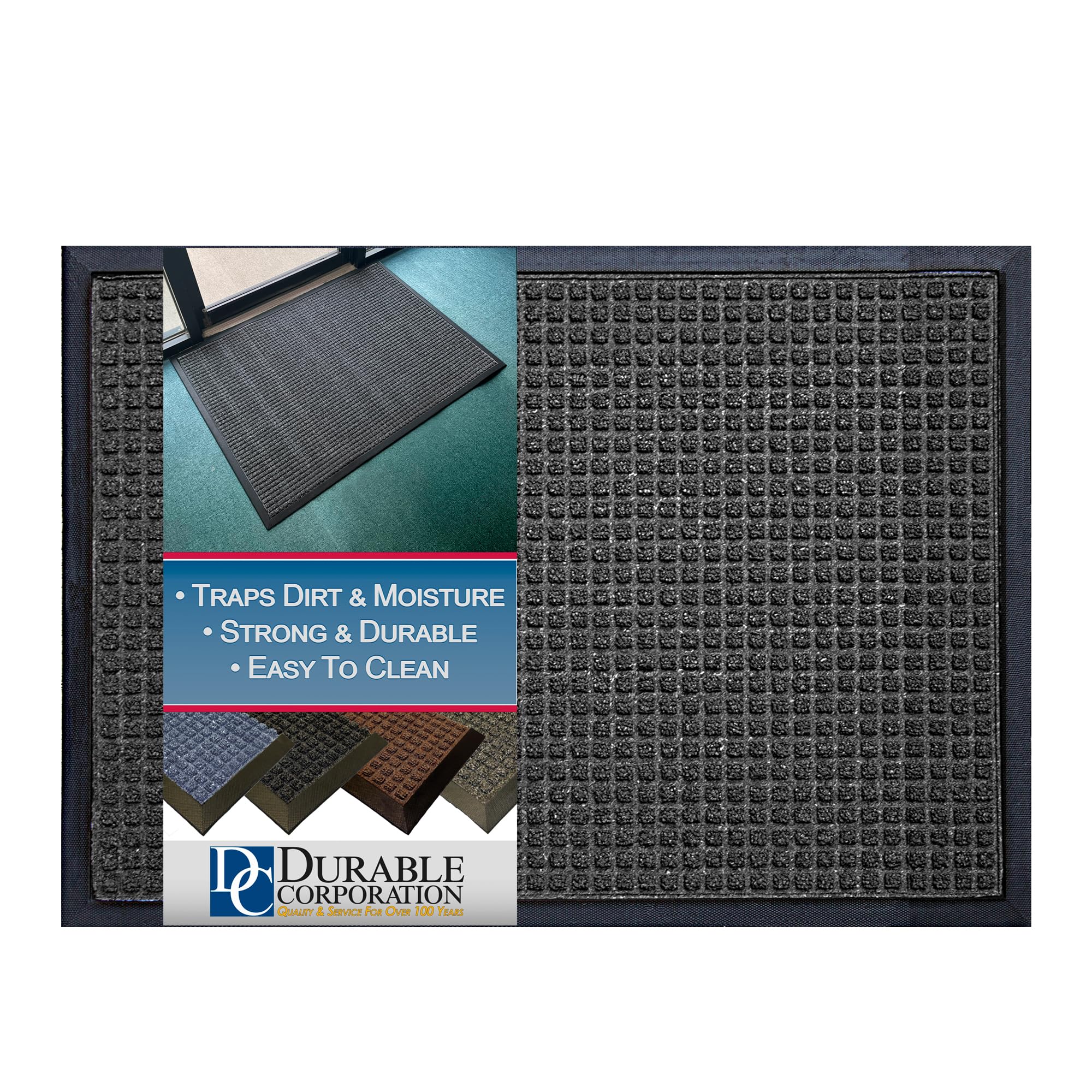 Durable Stop-N-Dry Indoor Rubber Backed Carpet Entrance Mat, 2' x 3', Charcoal