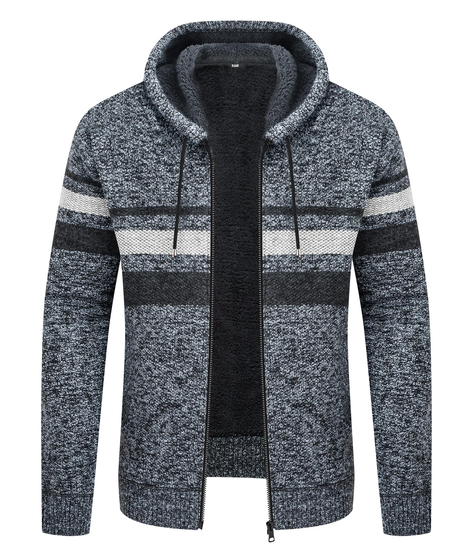 LLdress Mens Knit Cardigan Sweaters Sherpa Lined Full Zip Hoodie With Pockets