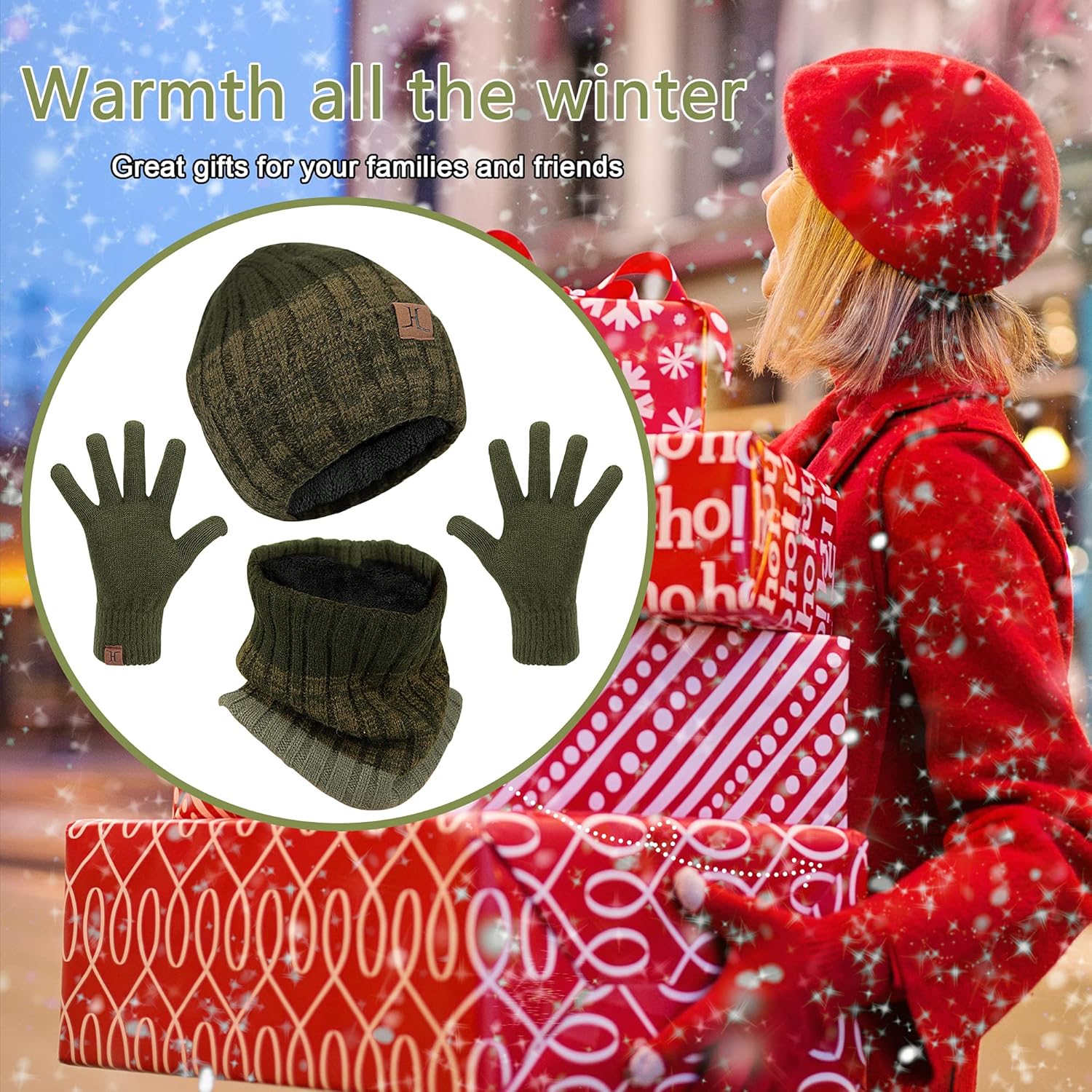 MAYLISACC 3 Pieces Winter Beanie Hat Scarf Touchscreen Gloves Set for Men and Women, Beanie Set with Warm Knit Fleece Lined