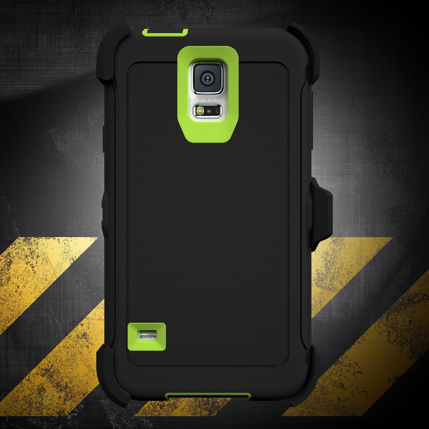 Galaxy S5 Case, Caseologist [Armor Series] [Shock Proof] [Black | Lime] for Samsung Galaxy S5 Case [Built in Screen Protector] [with Holster & Belt Clip] [Fits OtterBox Defender Series Belt Clip]