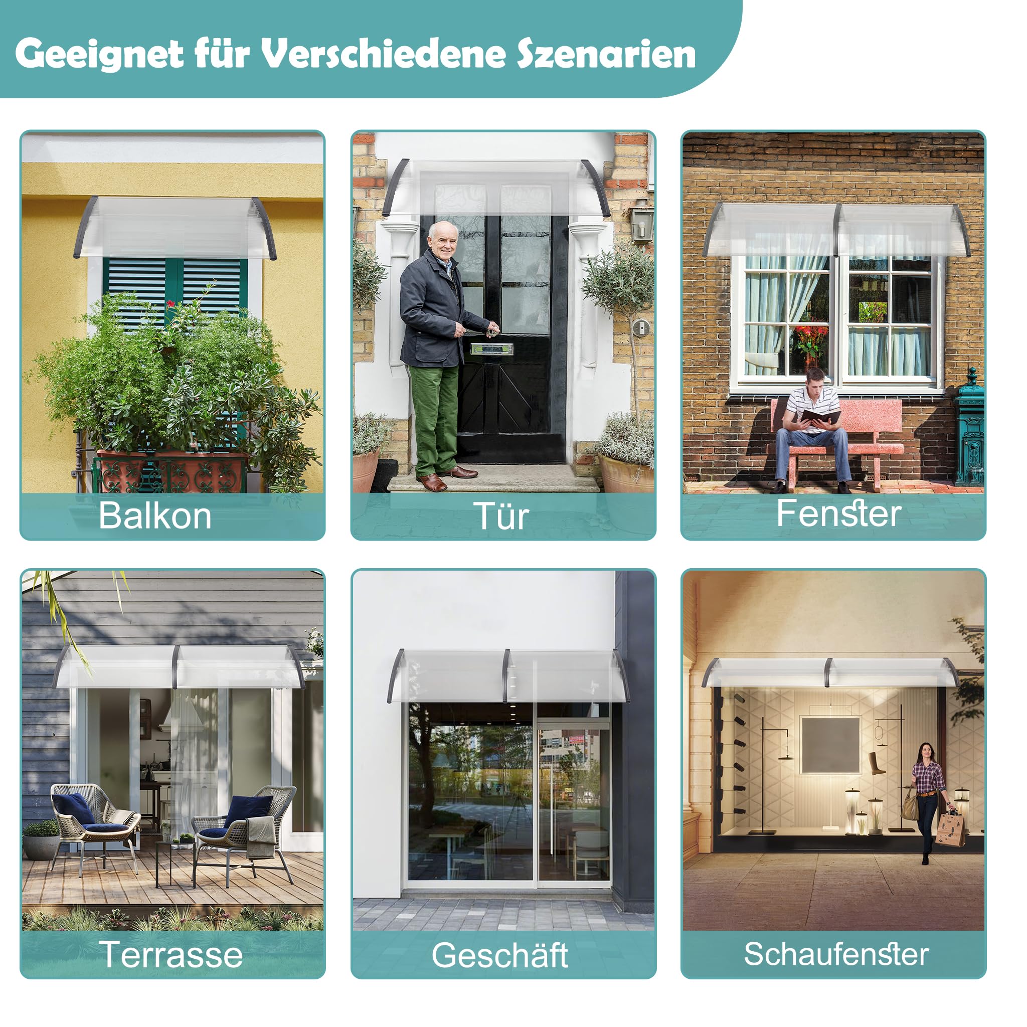 Tettoia In Policarbonato 40x80 Cm Per Porte E Finestre - Protezione Pioggia E Sole - Foto 6