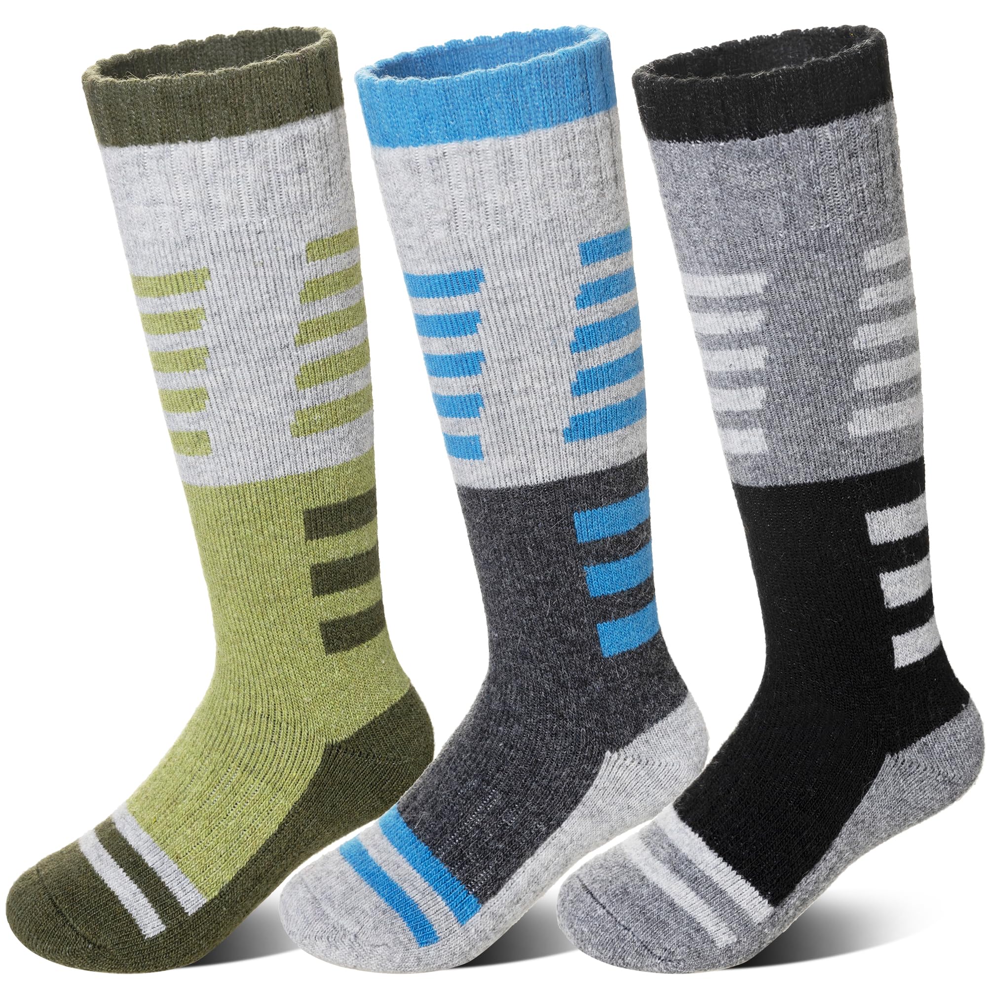 Velice Calcetines de esquí de lana merino para niños, 3 pares, térmicos, gruesos, cálidos, para invierno, para esquí, snowboard