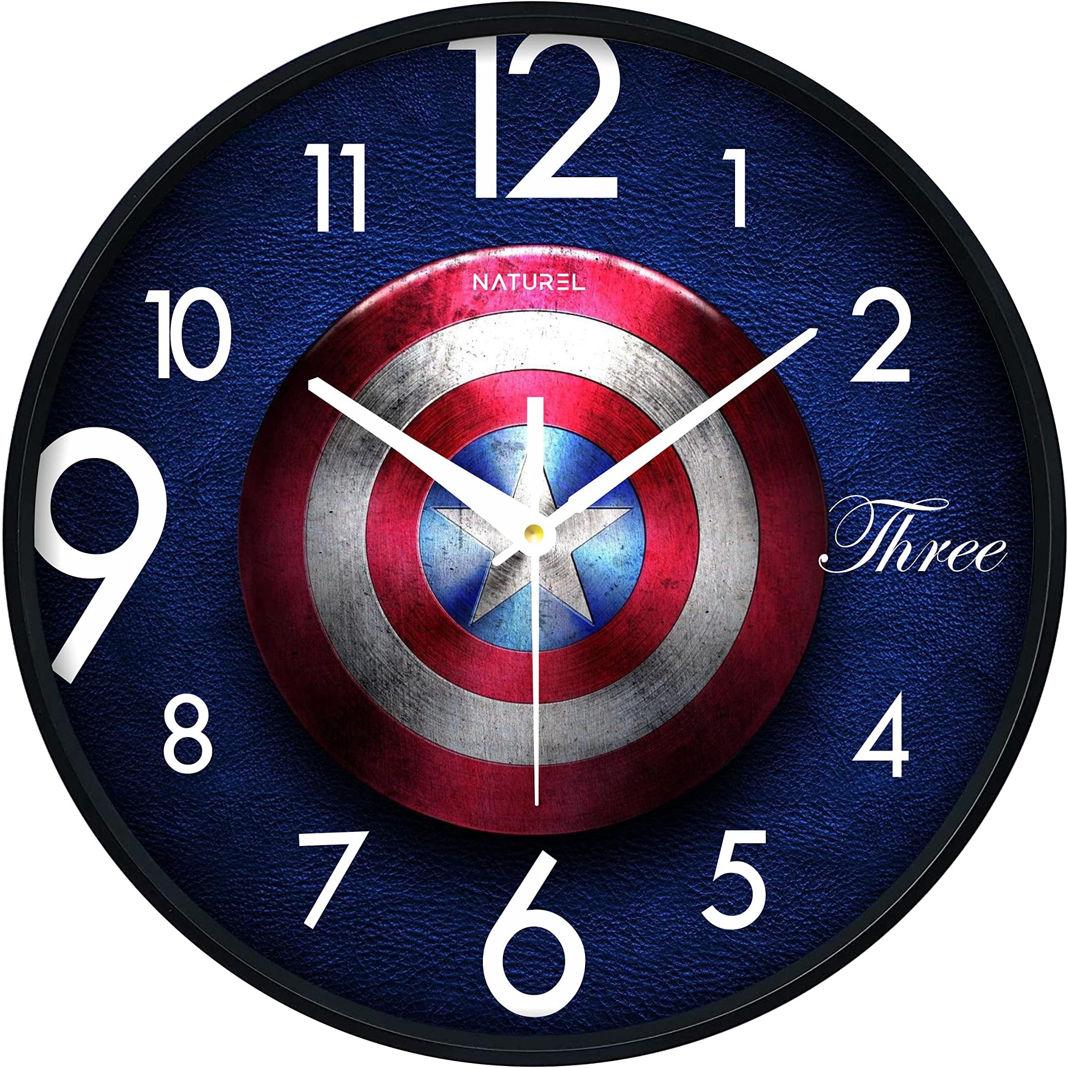 NATUREL Round Shape Analog Wall Clock With Plastic And Glass For Home/Kitchen/Living Room/Bedroom/Office, 24 Cm X 24 Cm,Black