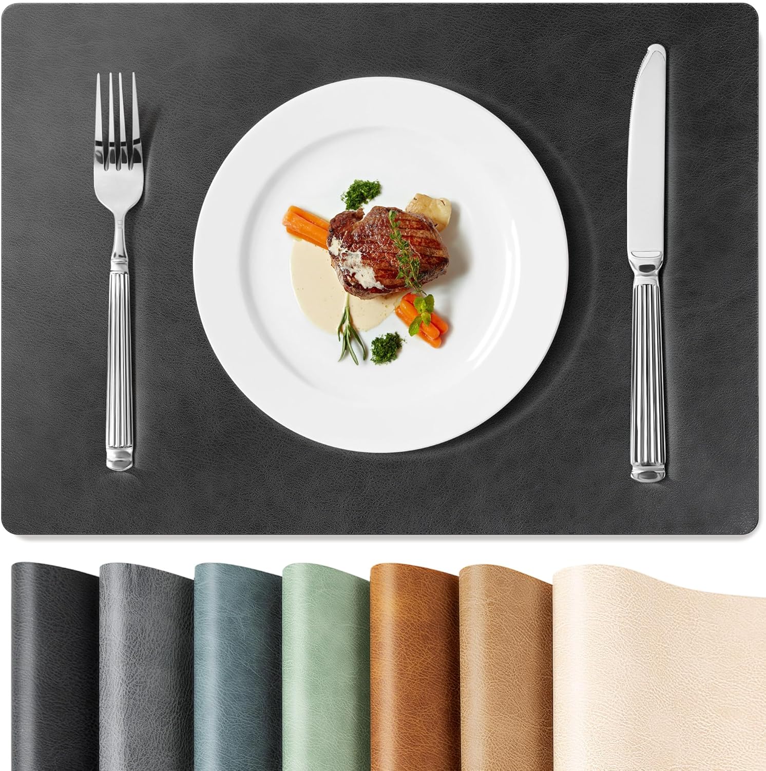 Roxifina Faux Leather Placemats Set of 4 – Vinyl Placemats Wipeable Waterproof O…