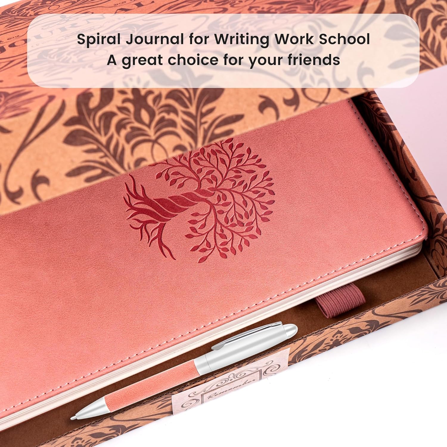 FLYING EAGLE Pink Spiral Notebook 7X10 Leather Journal for Women Men Large Notebooks for School Office, Wide Ruled Journals for Writing Lined Notebook 300 pages with Pen, Pockets, Gift Box - Image 7