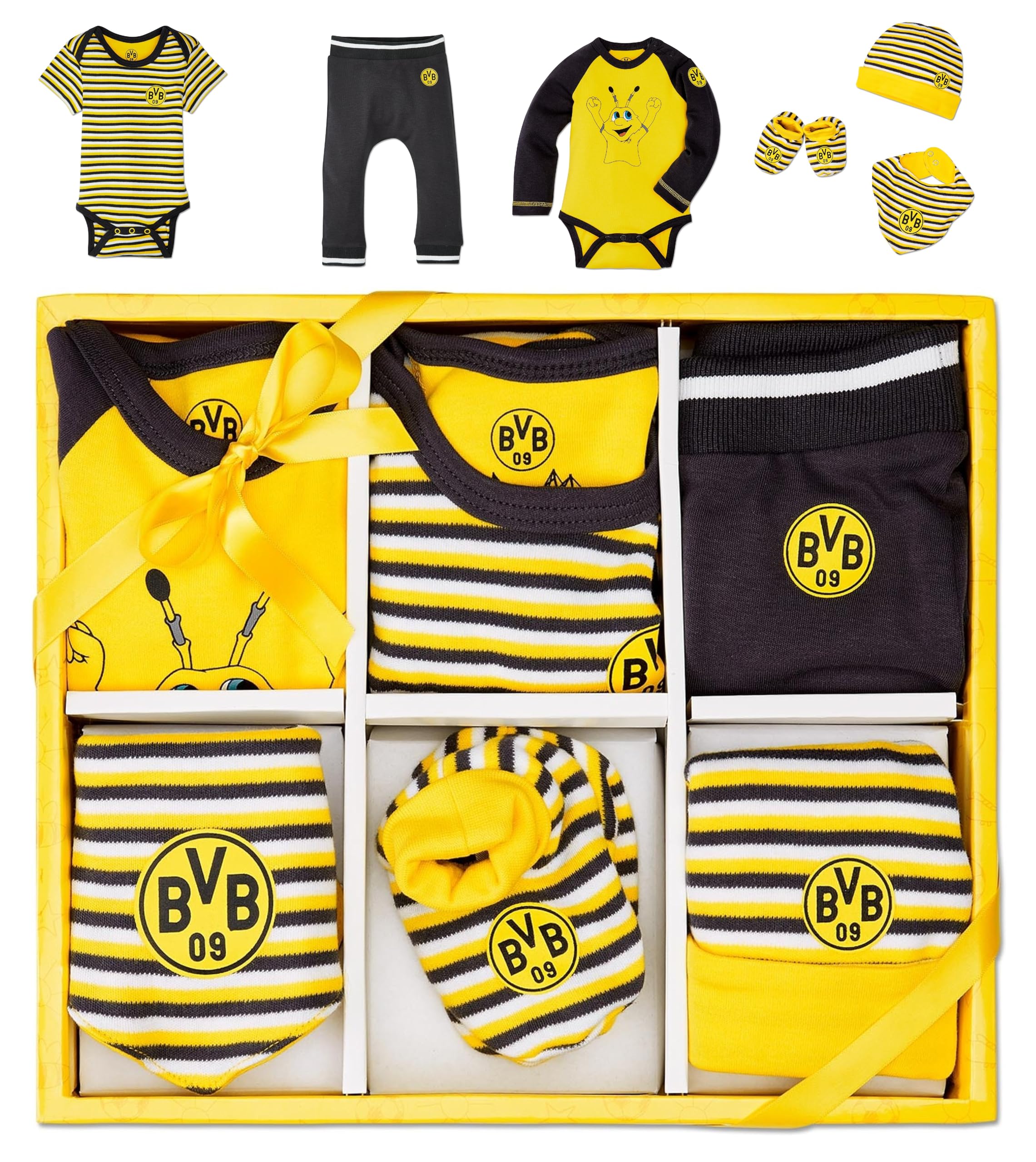 Dortmund Borussia Baby Geschenkbox 6-teilig Baby-Set Gr. 62/68 BVB 09 - Plus Aufkleber Wir lieben Fußball
