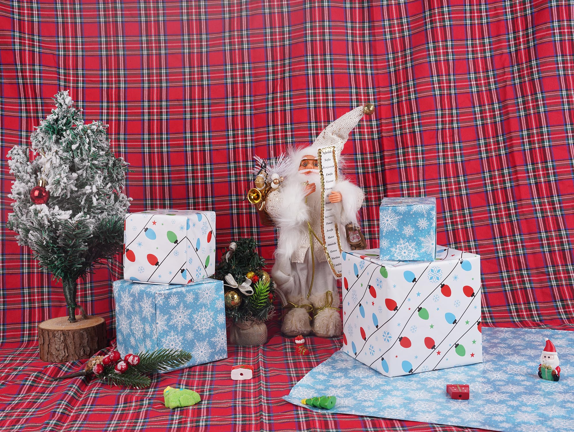 Linelglobal Mini rollo de papel de regalo de Navidad, rollo reversible de papel de regalo de dos lados, 17 x 295 pulgadas, iluminación y copos de nieve