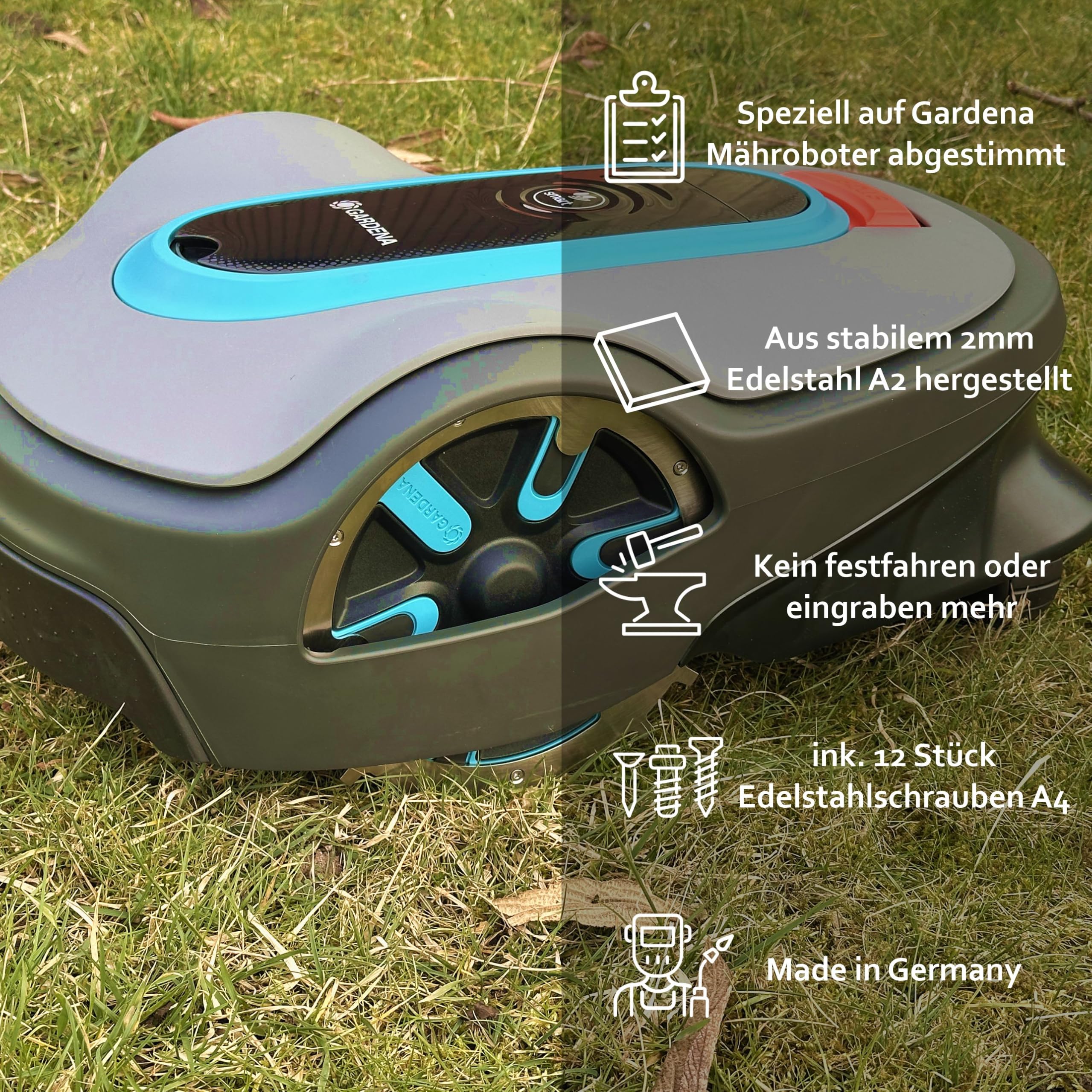 Spikes per Gardena Sileo Live – Acciaio inossidabile – Miglioramento della trazione per robot tosaerba, robot tosaerba, per ruote motrici, 12 viti in acciaio inox