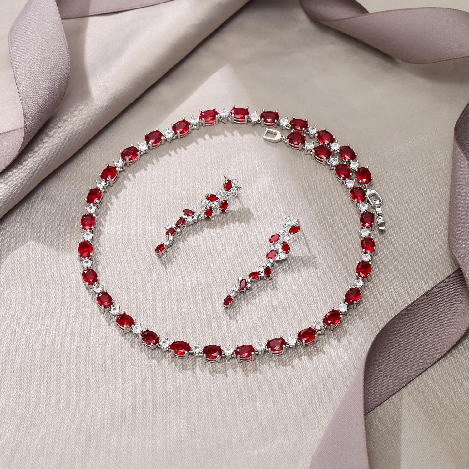 EVER FAITH Bridal Jewelry Set Oval Shaped Birthstone Cubic Zirconia Elegant Wedding Party Necklace Dangle Earrings Sets Birthday/Mother's Day/Christmas Jewellry Gift for Women - Image 4