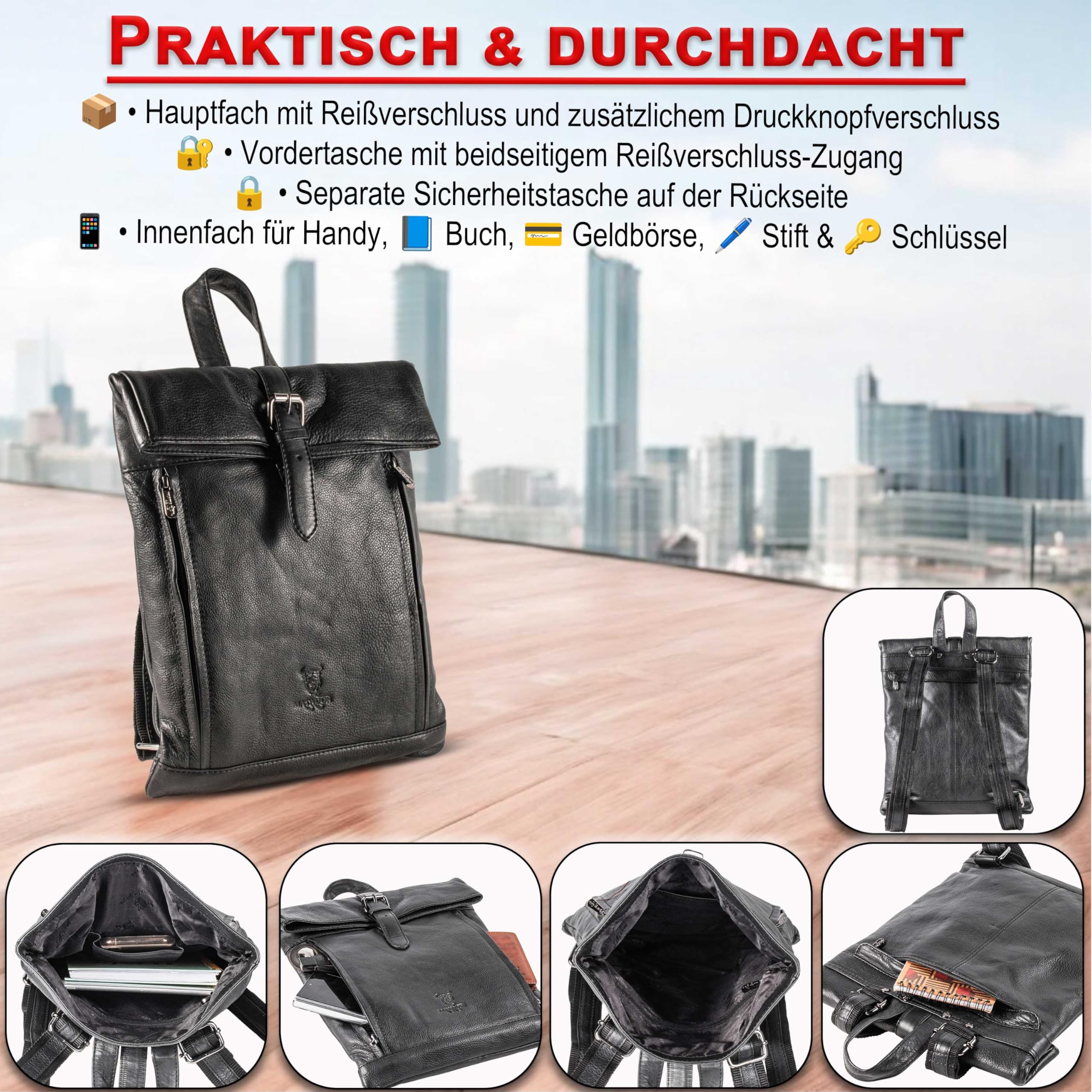 MATADOR Rolltop plecak damski ze skóry 'Maastricht' | skórzany plecak damski torba skórzana damska | plecak dzienny plecak damski plecak miejski plecak damski plecak damski plecak damski plecak