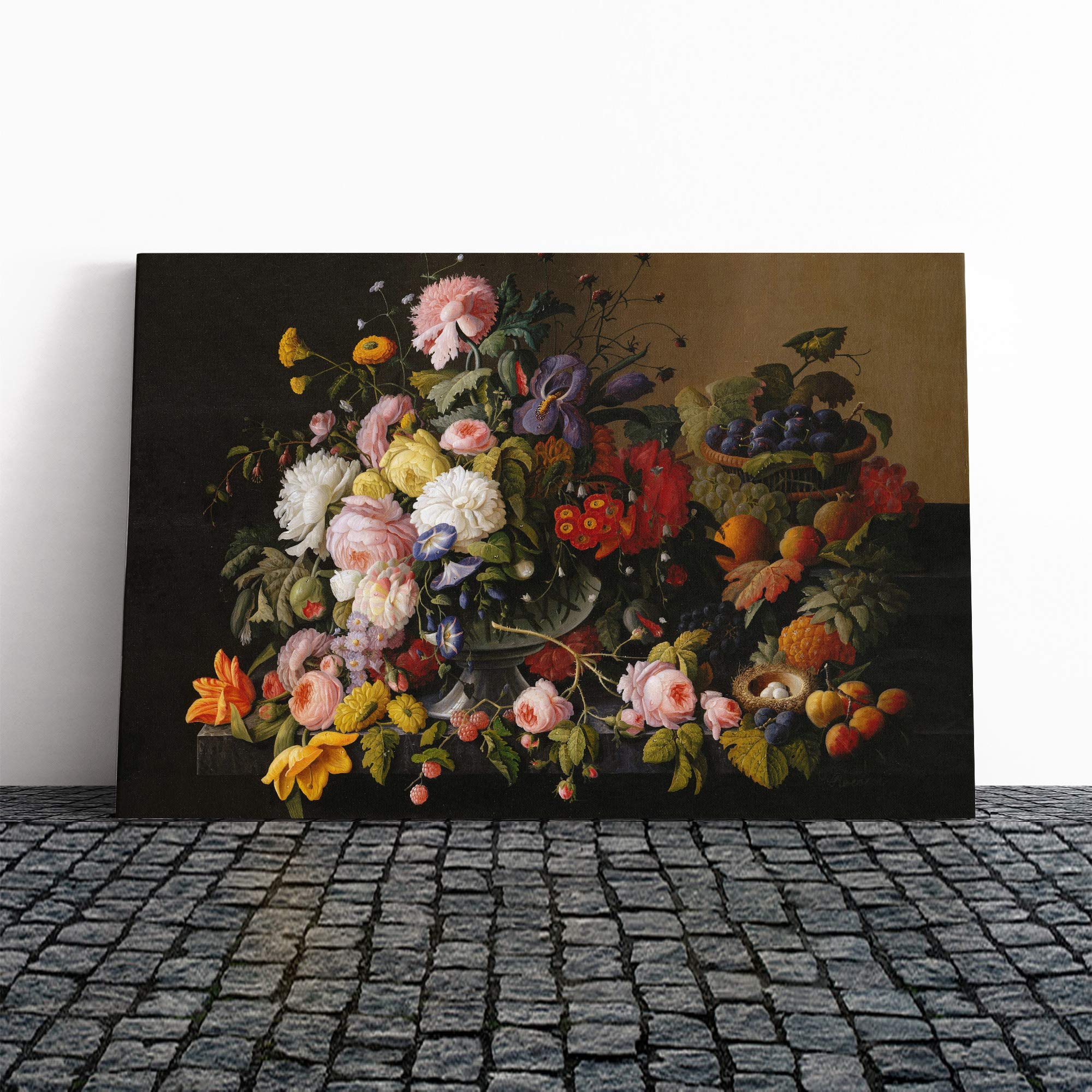 Severin Roesen Still Life Flowers Canvas Print | Gallery Wrapped 30mm Frame Wall Art | 24x16 inches | Ready to Hang | Modern Floral Picture | Living Room Bedroom Lounge Office