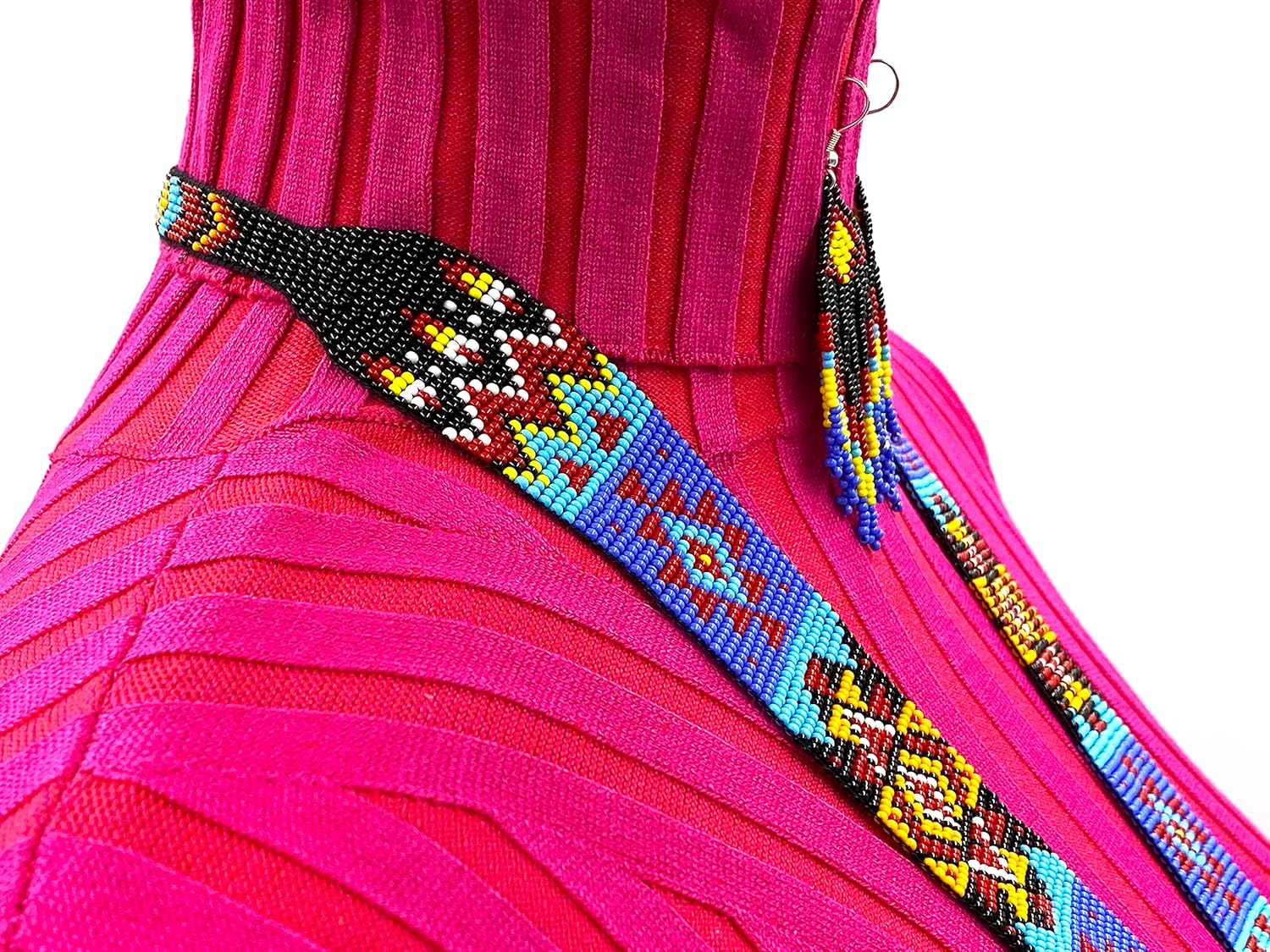 Native Tribal Style Long Statement Beaded Necklace for Women Handmade