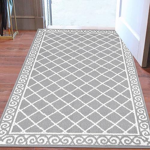 Miniatura 50 de HEBE Tapete para puerta interior, 20 x 32 pulgadas, antideslizante, para puerta delantera, lavable, atrapador de suciedad para entrada, tapete