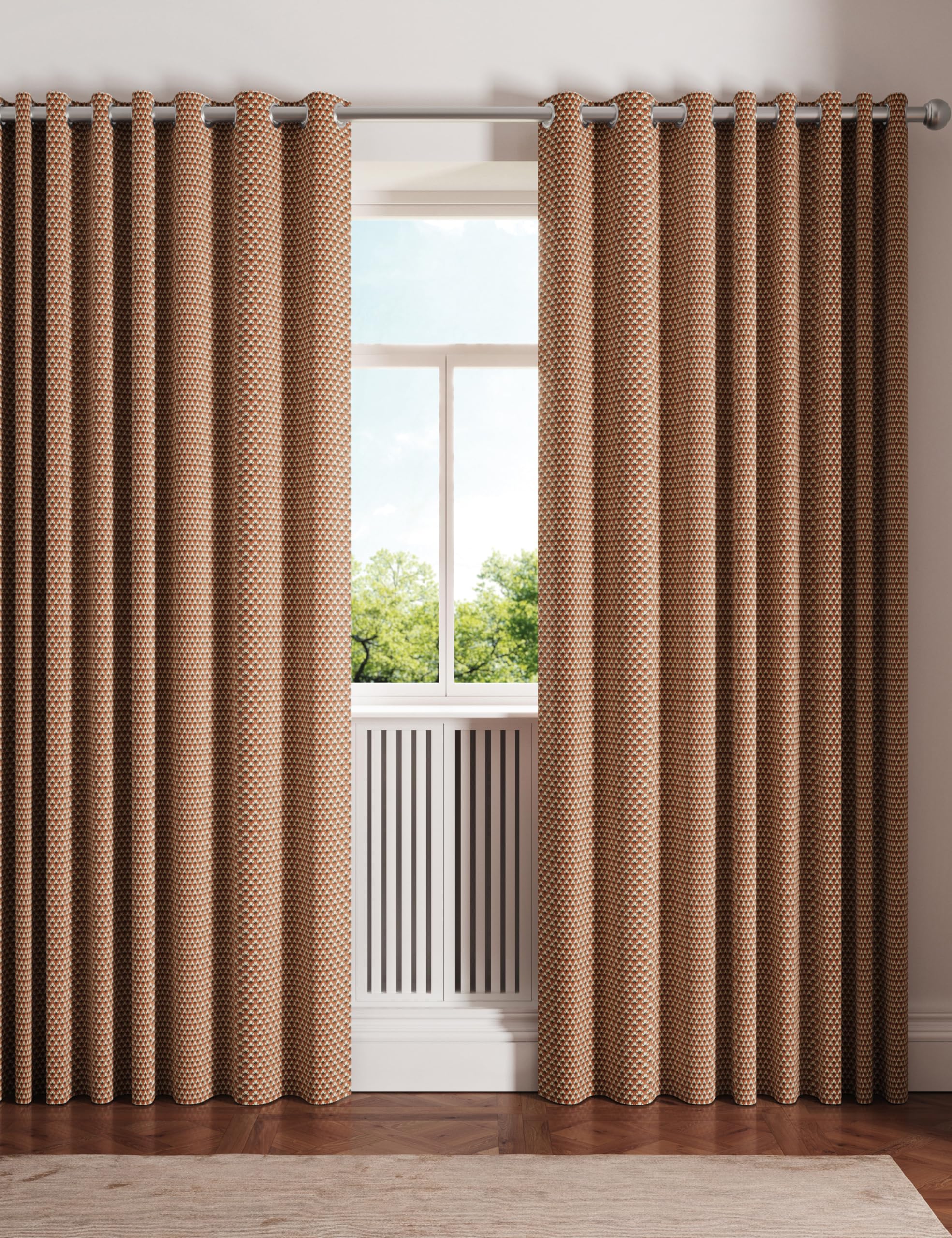 Ted Baker Unisex Copper 'Palm Geo' Cotton Lined Curtains In | Size: 228Cm Width X 183Cm Drop