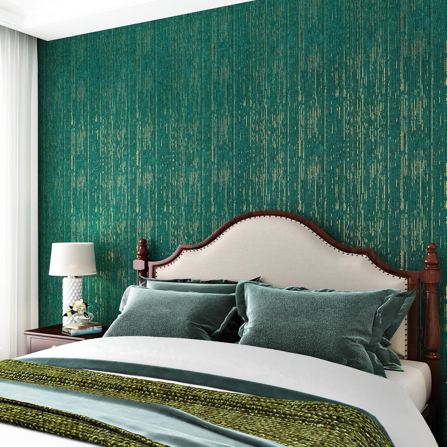 Green Grasscloth Peel and Stick Wallpaper for Bedroom Modern Wallpaper Textured Fabric Contact Paper Self Adhesive Wall Paper Cabinets Drawers Teal Green Vintage Wall Decor 15.8"x 118"