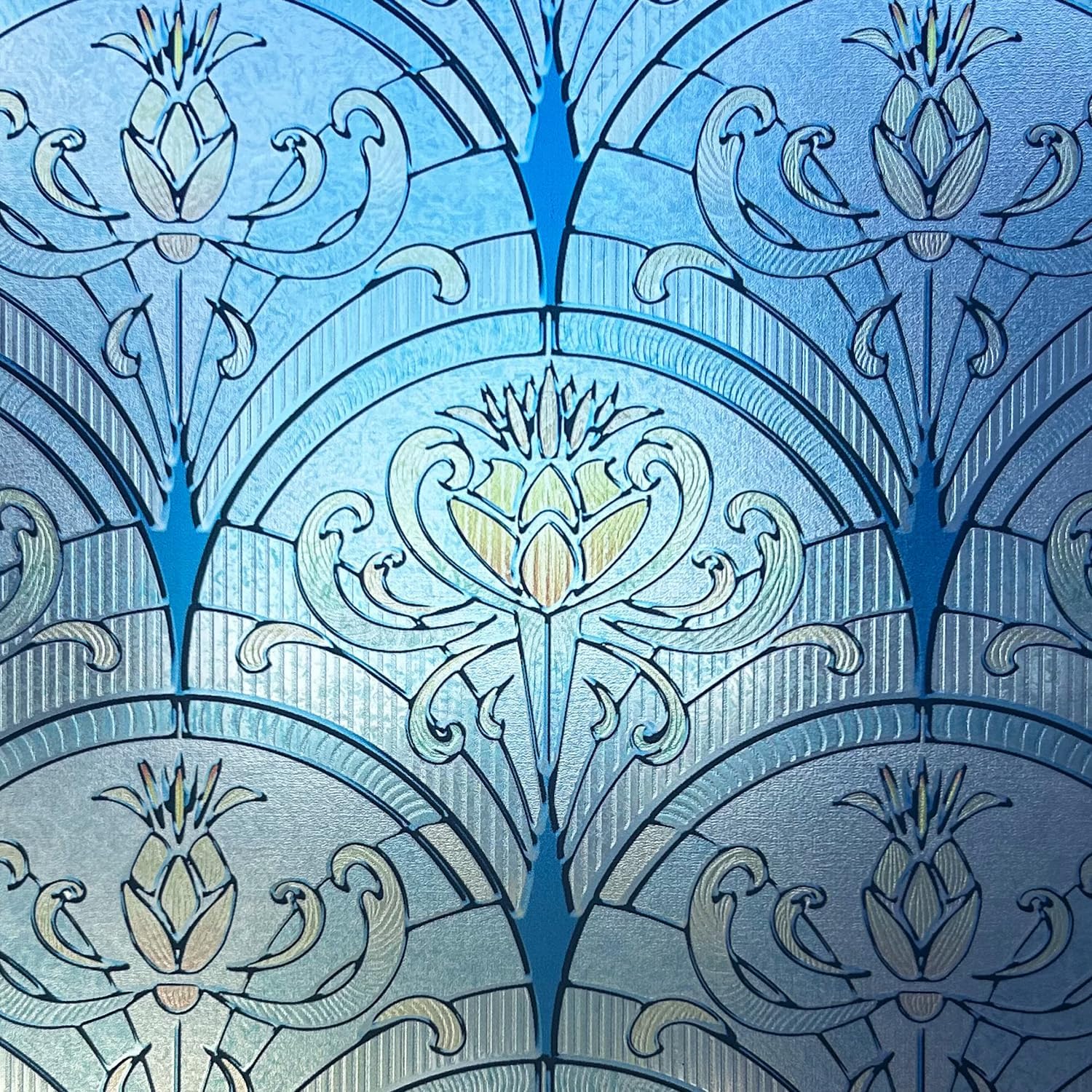 3D Vintage Stained Glass Window Film with Tools, Decorative Window Privacy Film for Room/Door/Home Decor, Twilight Iris, 16.93"X78.74"(43X200CM) image 3