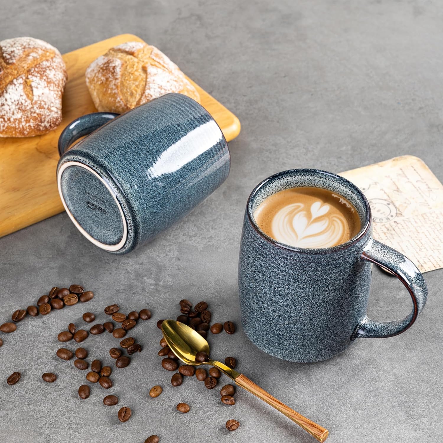 GBHOME Large Coffee Mugs Set of 4, 18oz Handmade Ceramic Coffee Mugs Set with Gradient color for Latte/Tea/Beer/Hot Cocoa, Dishwasher & Microwave Safe, Space blue - Image 4