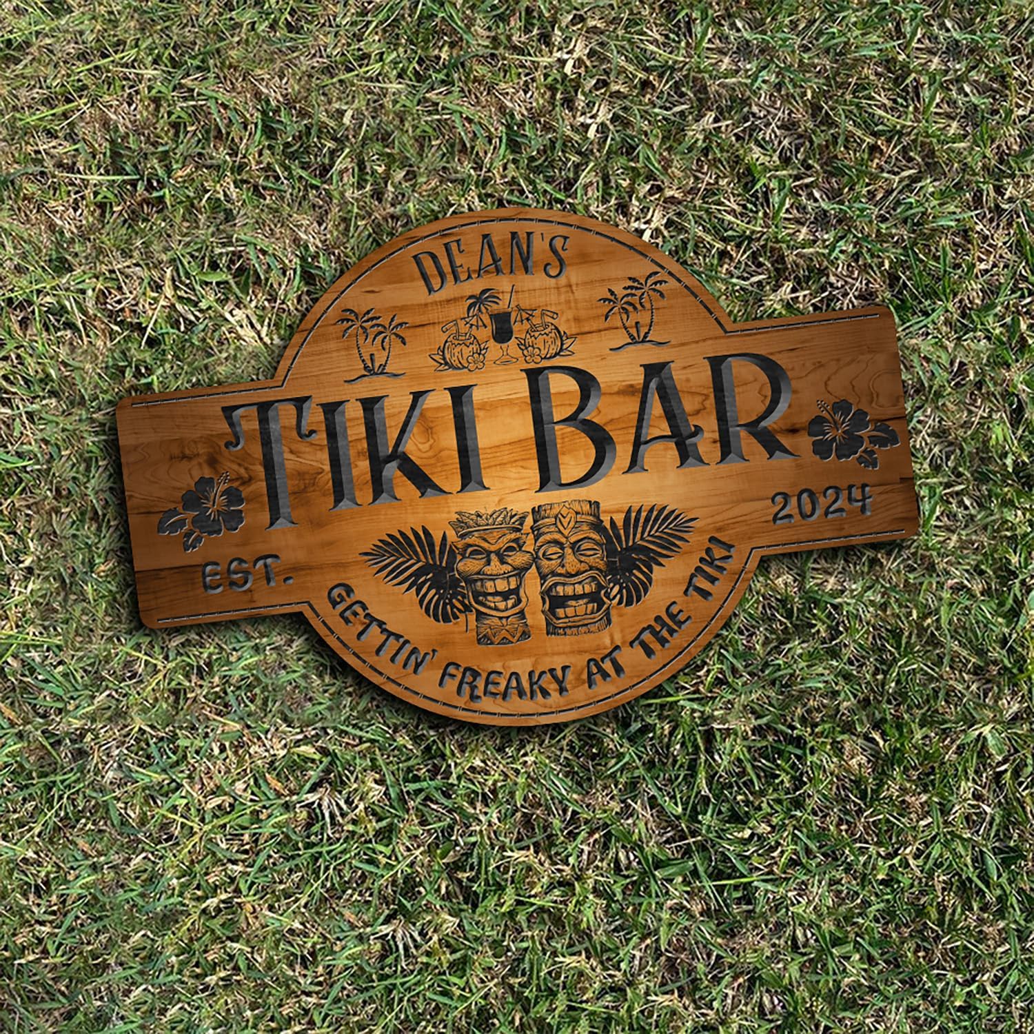 THUYPT Personalized Tiki Rules Sign Tiki Bar Decorations, Tiki Wooden Sign Tiki Totem Pattern Tropical Decor, Tropical Beach Printed Sign Tiki Hawaii Themed Wall Hanging (05)