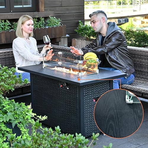 Miniatura 4 de Mesa para fogata de gas propano para exteriores de 42 pulgadas, fogata de gas de encendido automático de 50,000 BTU con protector de viento de