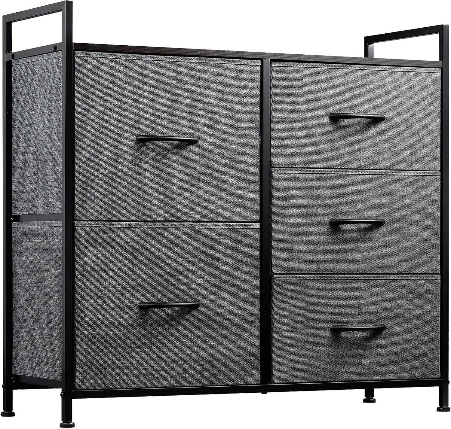 WLIVE Dresser with 5 Drawers, Fabric Storage Tower with Handrail, Organizer Unit for Bedroom, Hallway, Entryway, Closets, Sturdy Steel Frame, Wood Top, Easy Pull Handle