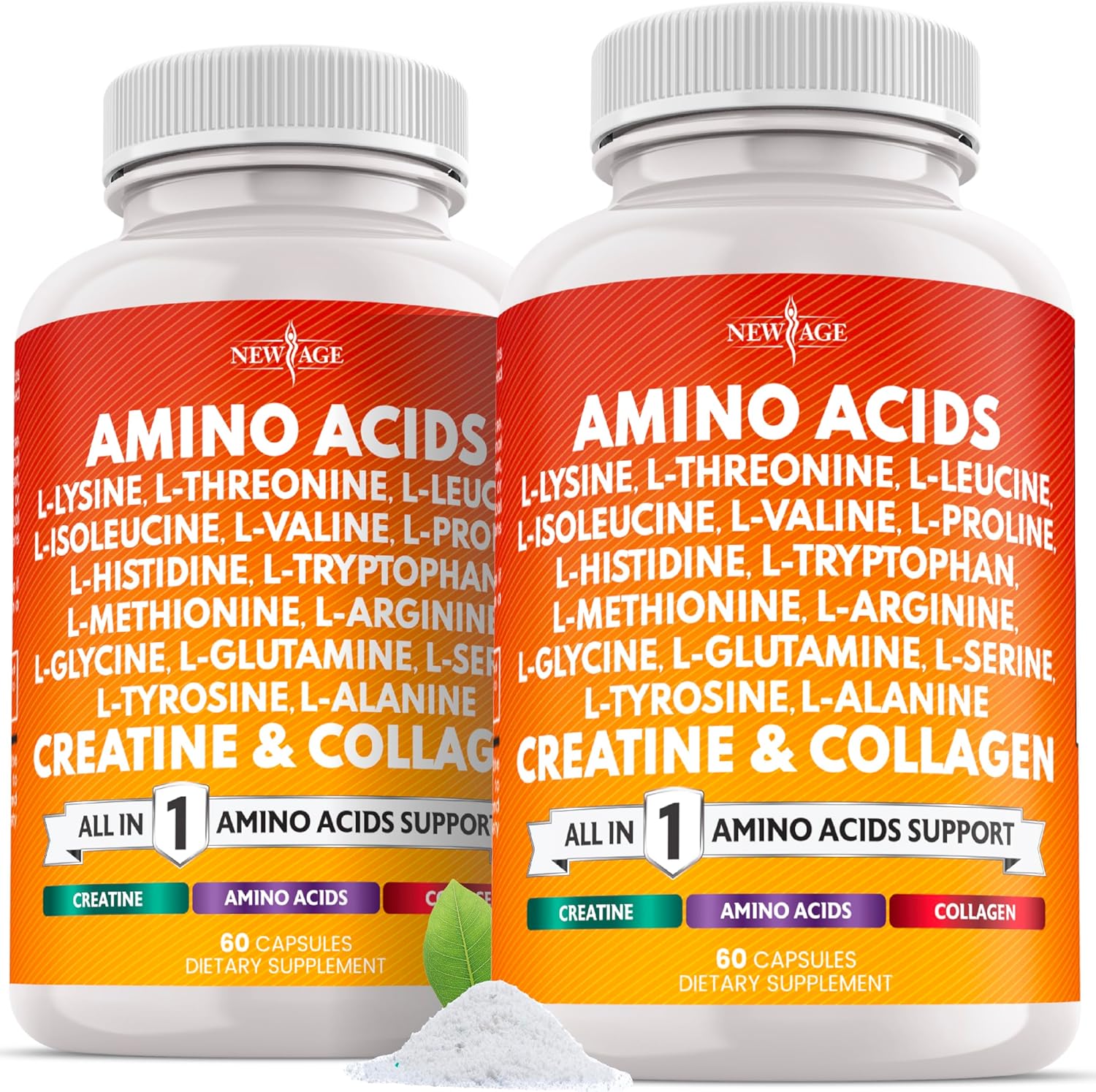 NEW AGE Amino Acids Supplement L-Lysine, L-Threonine, L-Leucine, Isoleucine, Valine, L-Histidine, L-Tryptophan, L-Methionine, L-Arginine, L-Cysteine, L-Glutamine, L-Serine, Aspartic Acid- 120 Count