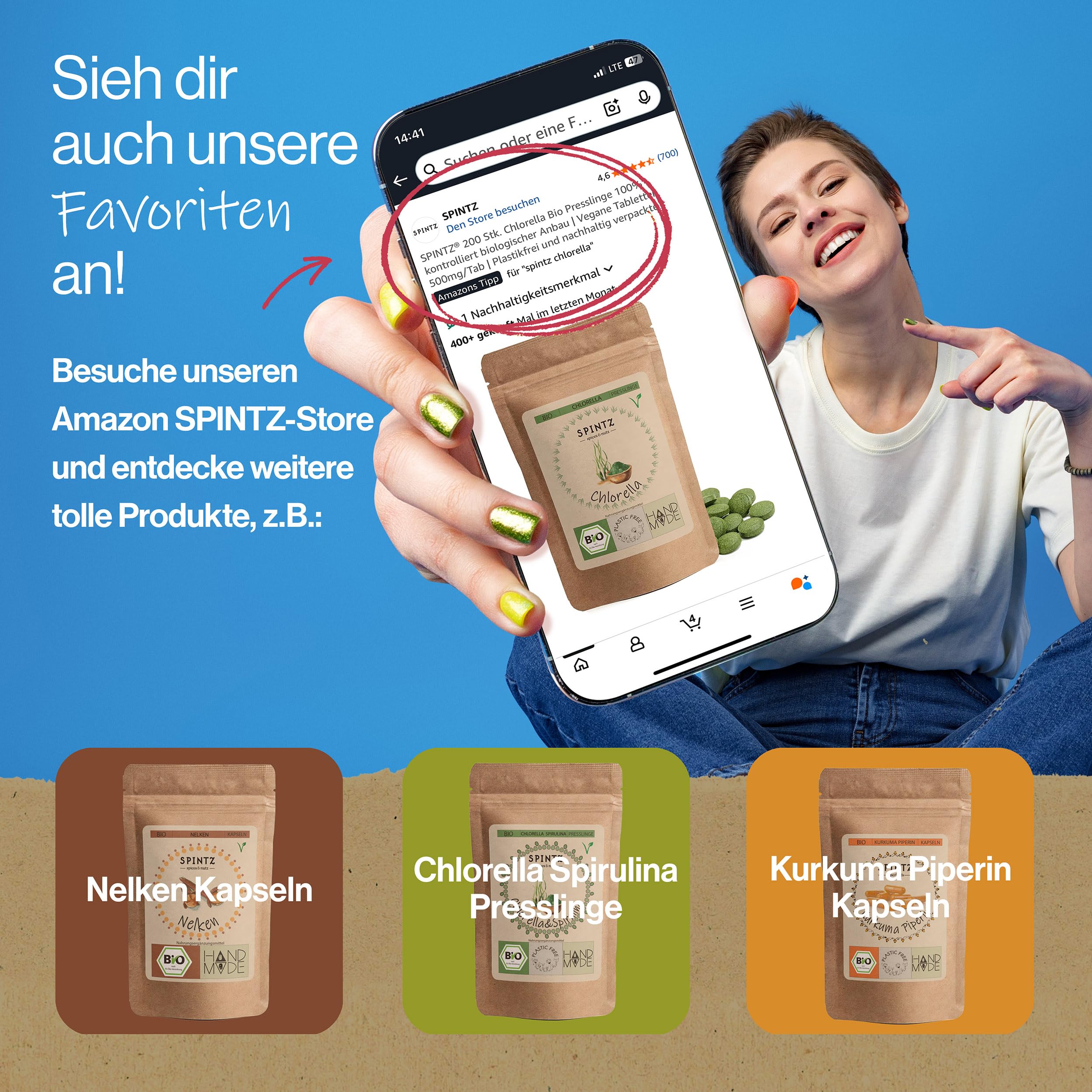 SPINTZ® 1000 Stk. Bio Chlorella Bio Presslinge 100% kontrolliert biologischer Anbau | Vegane Chlorella Tabletten 500mg/Tab | Plastikfrei und nachhaltig verpackte Chlorella Tabletten