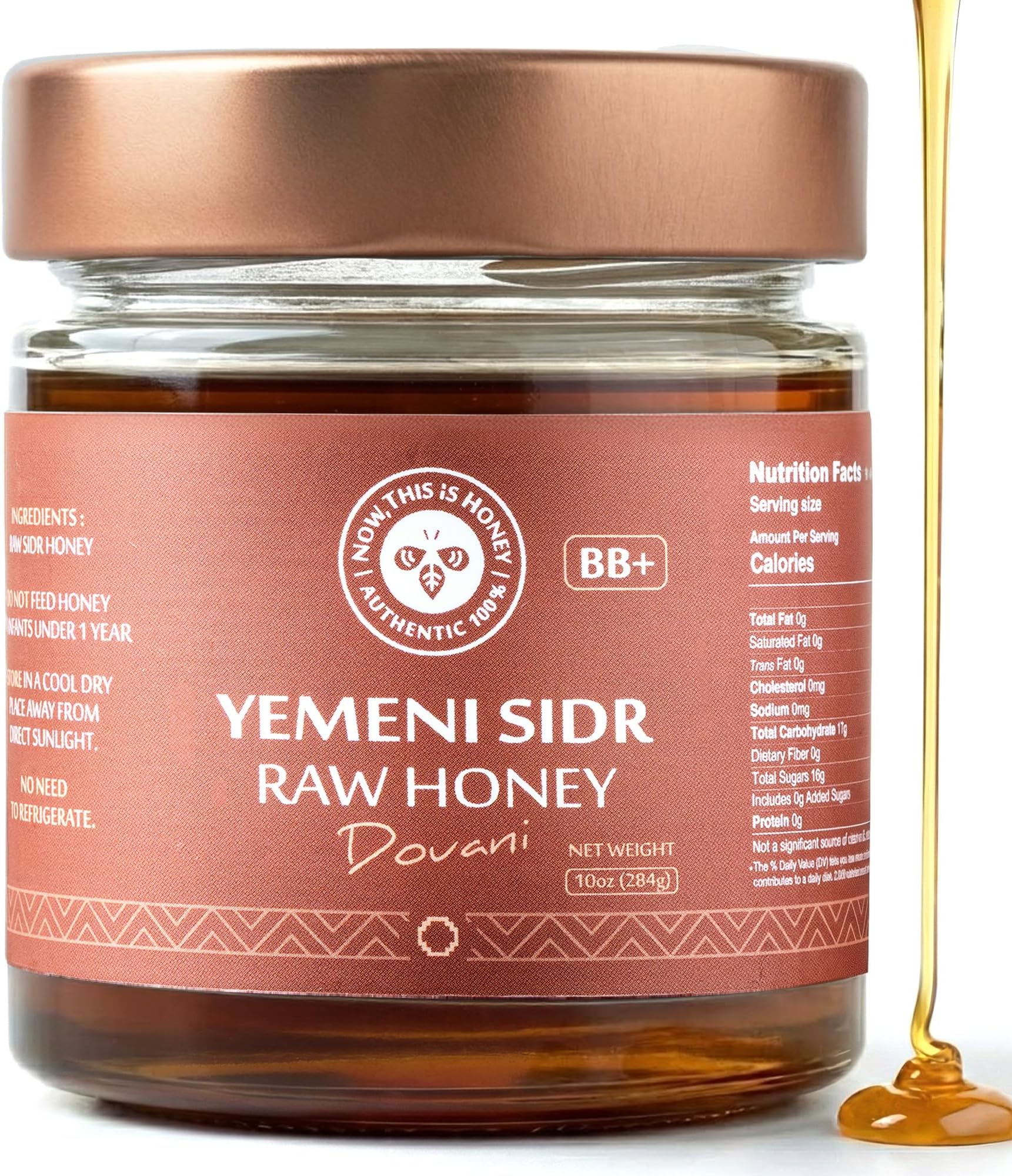 Raw Yemeni Sidr Honey BB+ Grade | Glass Jar | Unpasteurized, Unfiltered & Unheated | Authentic Monofloral Do’ani Sidr Honey from Sidr (Jujube Ziziphus) Trees | 100% Pure & Natural | 10oz / 284g