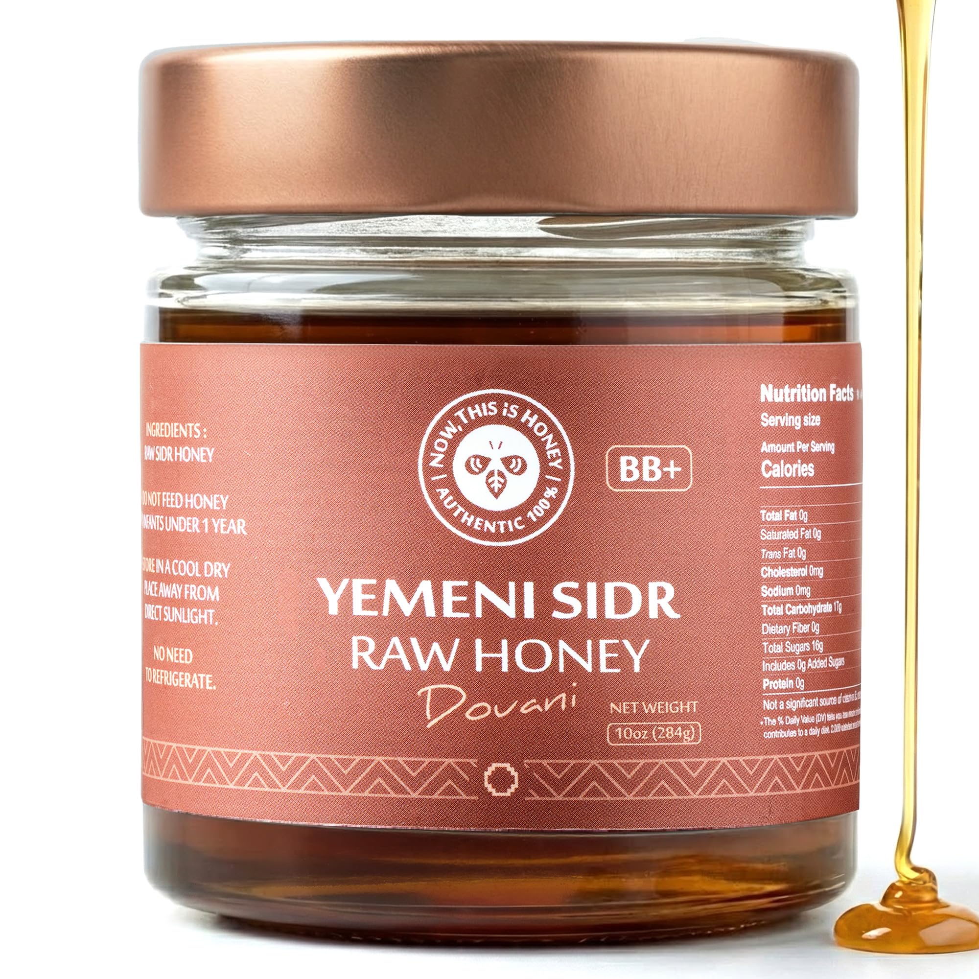 Raw Yemeni Sidr Honey BB+ Grade | Glass Jar | Unpasteurized, Unfiltered & Unheated | Authentic Monofloral Do’ani Sidr Honey from Sidr (Jujube Ziziphus) Trees | 100% Pure & Natural | 10oz / 284g