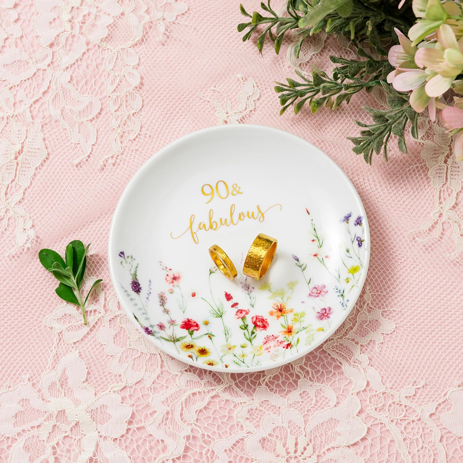 Crisky 90 Fabulous Jewelry Ring Dish for Women 90th Birthday Gifts Idea for 90 Year Old Gifts for Her Friend Sister Wife Mom Aunt Female Coworkers image 2