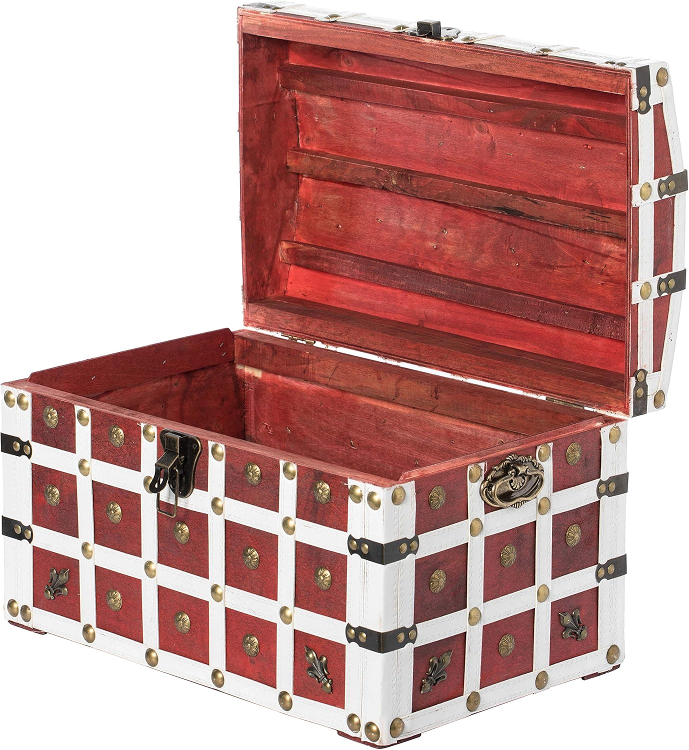 Vintiquewise Red and White Antique Pirate Style Storage Trunk with Lockable Latch and Handles : Home & Kitchen