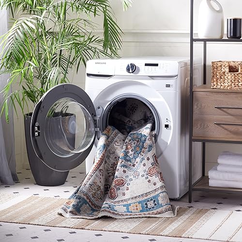 Miniatura 2 de Safavieh Bayside Collection - Alfombra de área de 5.3 x 7.6 pies, color gris y azul, diseño tradicional oriental, no desprende pelusa y de fácil