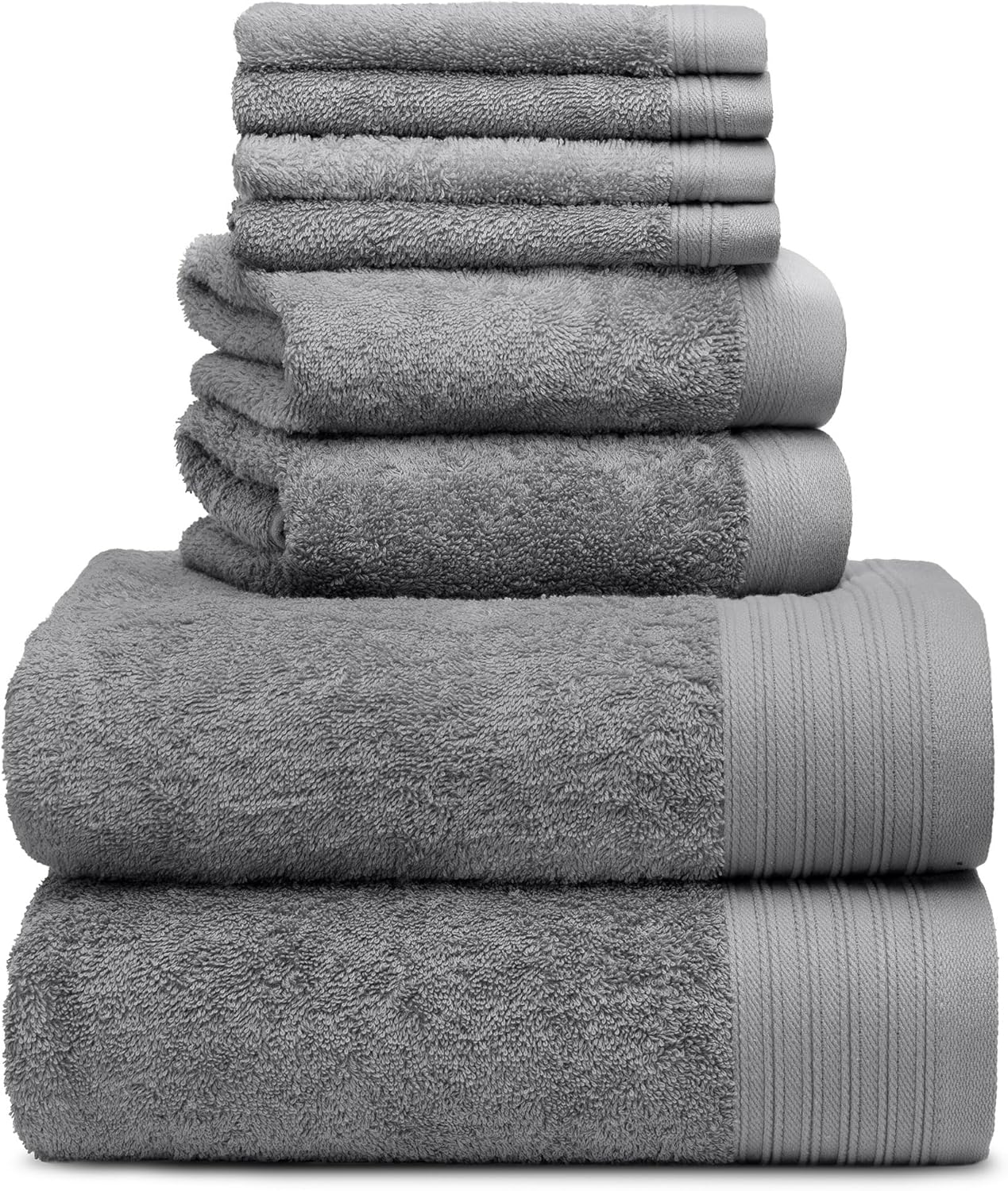Premium 8 Pieces Towel Set Including 2 Bath Towels 30" x 56", 2 Hand Towels 18" x 30" and 4 Washcloths 13" x 13" - Color: Dark Grey | Pure Cotton |Machine Washable high Absorbency