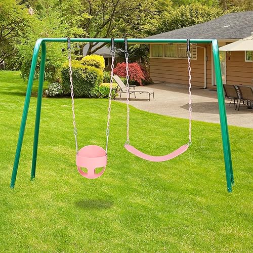 Miniatura 44 de RedSwing Asiento de columpio con respaldo alto para niños pequeños con cadenas recubiertas, asiento de columpio resistente para niños, para Columpio