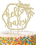 AHAORAY MYAMPED Hello Baby Cake Topper - Gold, 1 Count, 8.6 x 5.9 inches, Non-Edible, Baby Shower