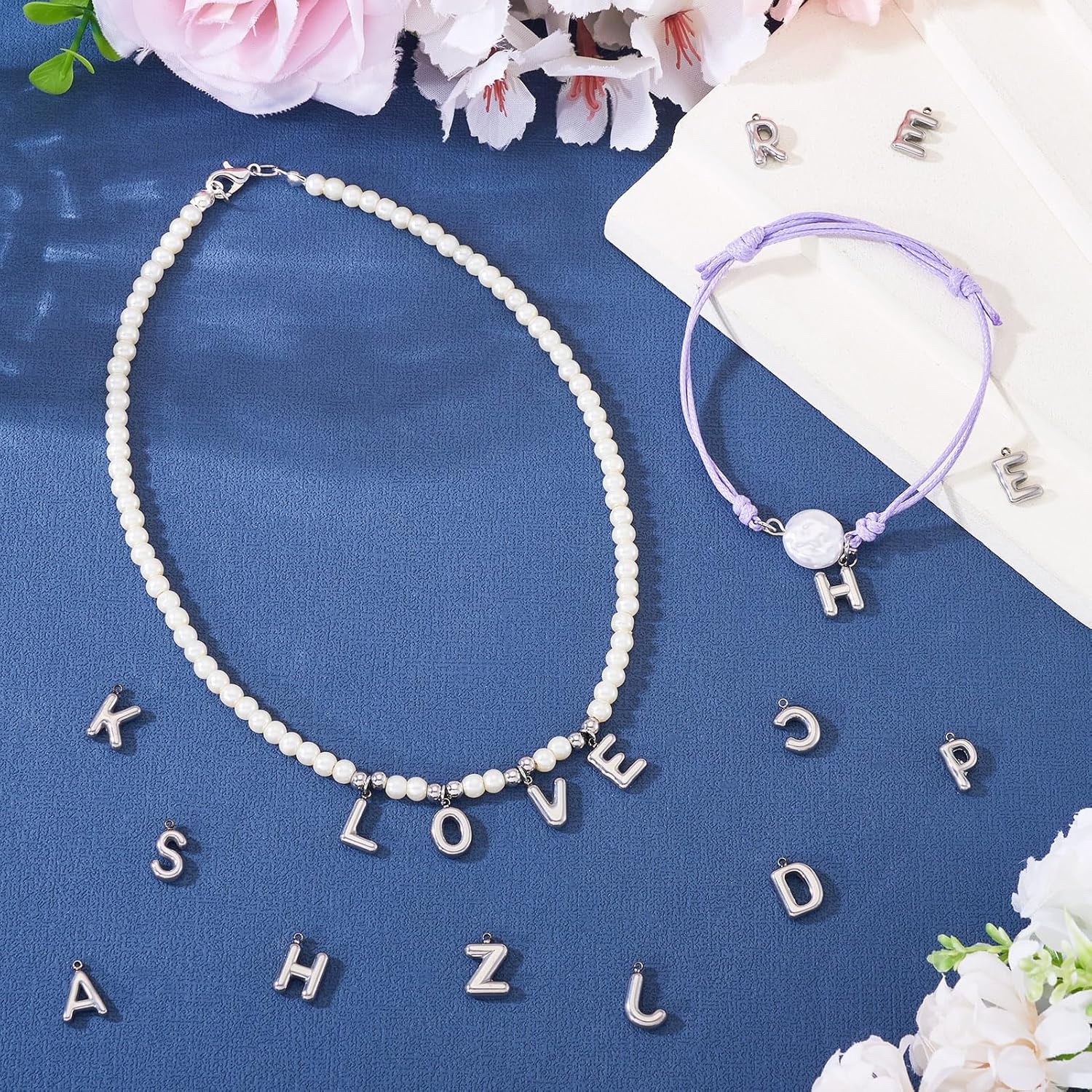 Beadthoven 52Pcs 26 Letter Charms Silver Stainless Steel Initial A-Z Alphabet Pendant Small Capital ABC Bubble Letter Metal Charms Cute Jewelry Accessory for DIY Necklace Earring Keychain Craft Making - Image 5