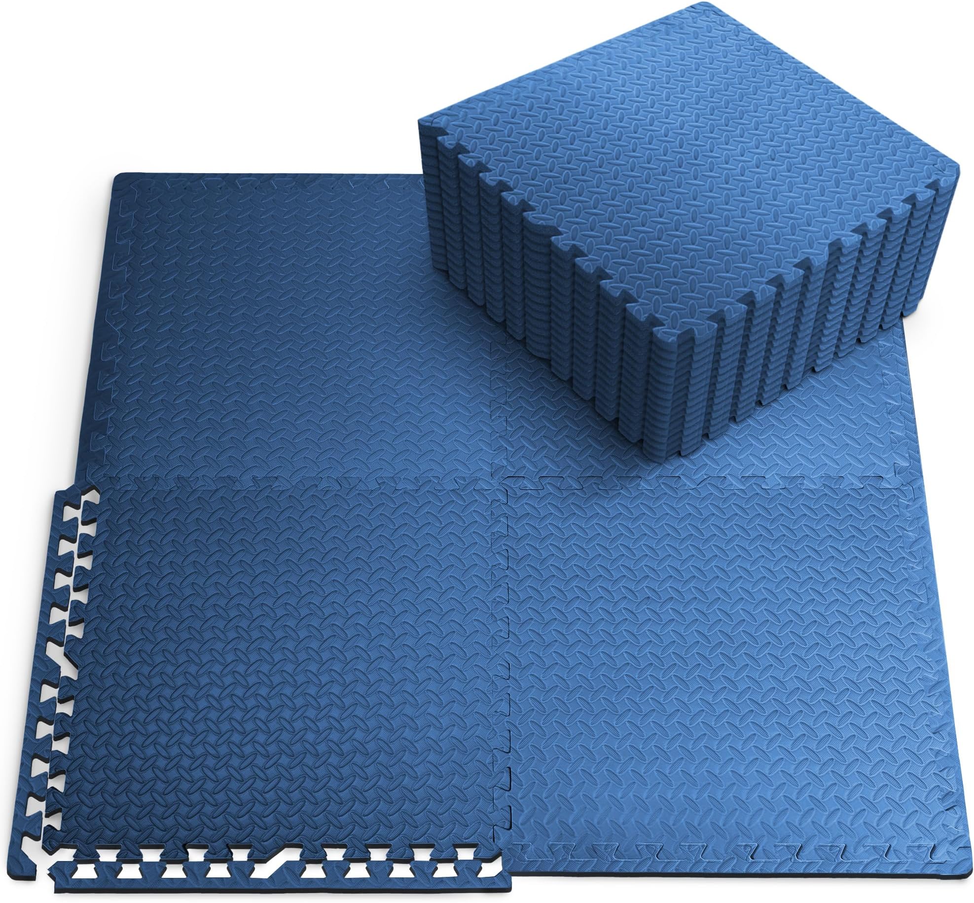 KAYMAN Gym Floor Nonslip Mats - Blue 60 X 60cm | Interlocking EVA Foam Puzzle Mats | Exercise Floor Tiles for Home Fitness Sport Workout Play, Studio, Weights, and Yoga - 4 Pack (16 Square Feet)