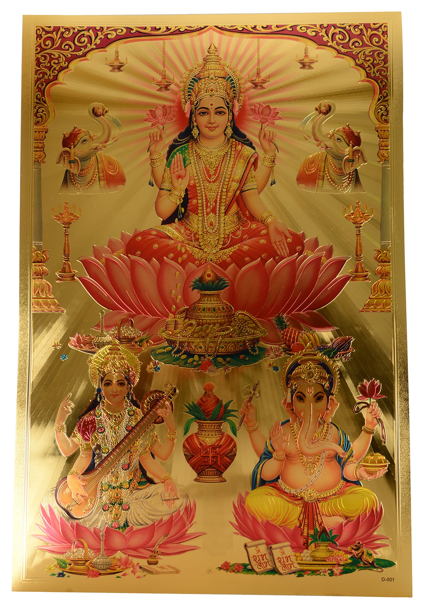 AoneIndia Lakshmi Saraswati and Ganesh Foil Poster (30 x 0.5 x 45 cm, Multicolour)